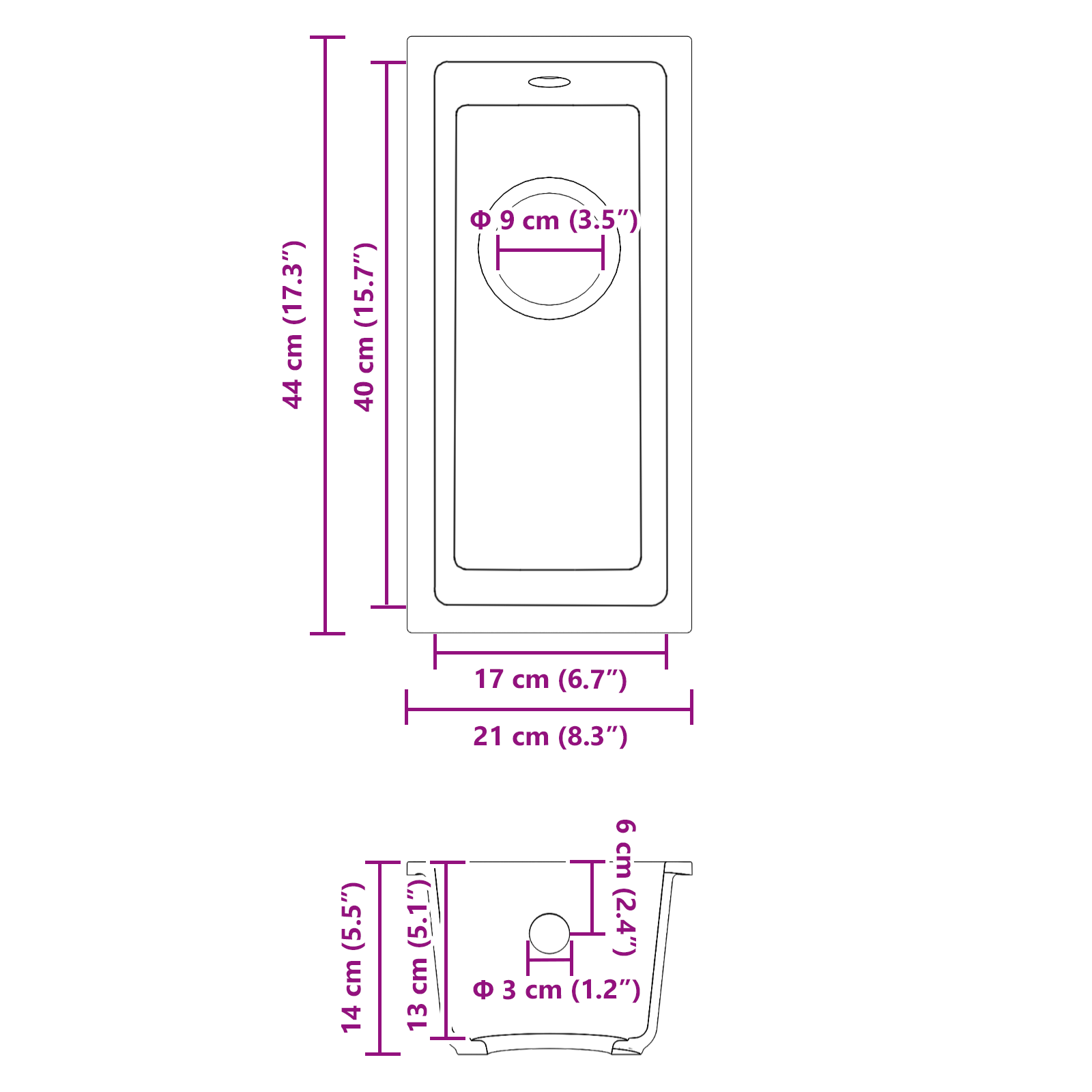 Lavello da Cucina con Foro di Troppopieno in Granito Grigio