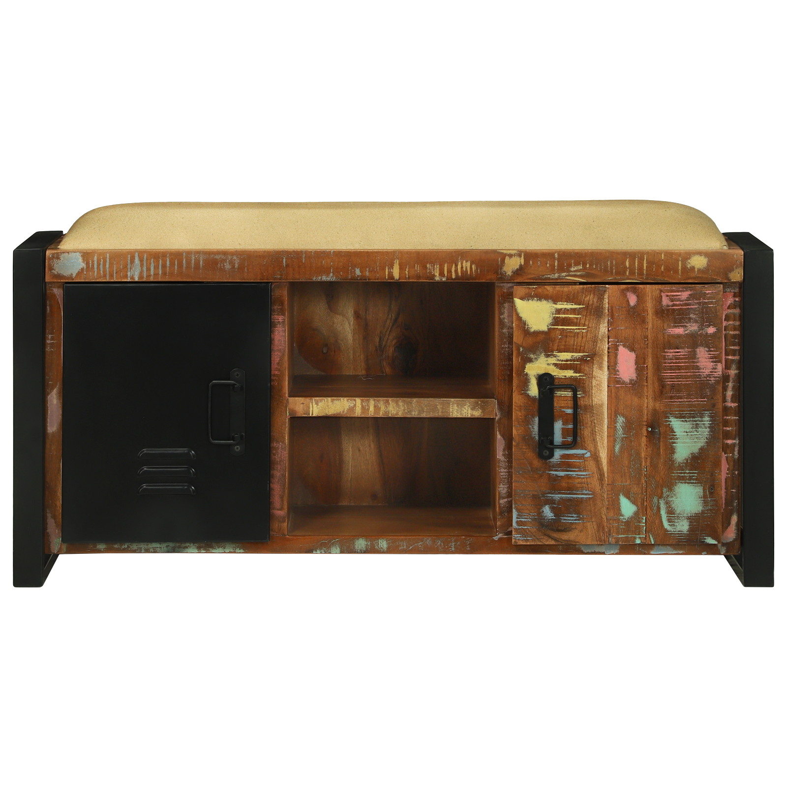 Panchina Cabinet Multicolore 100x35x50 cm Legno Massello di Recupero