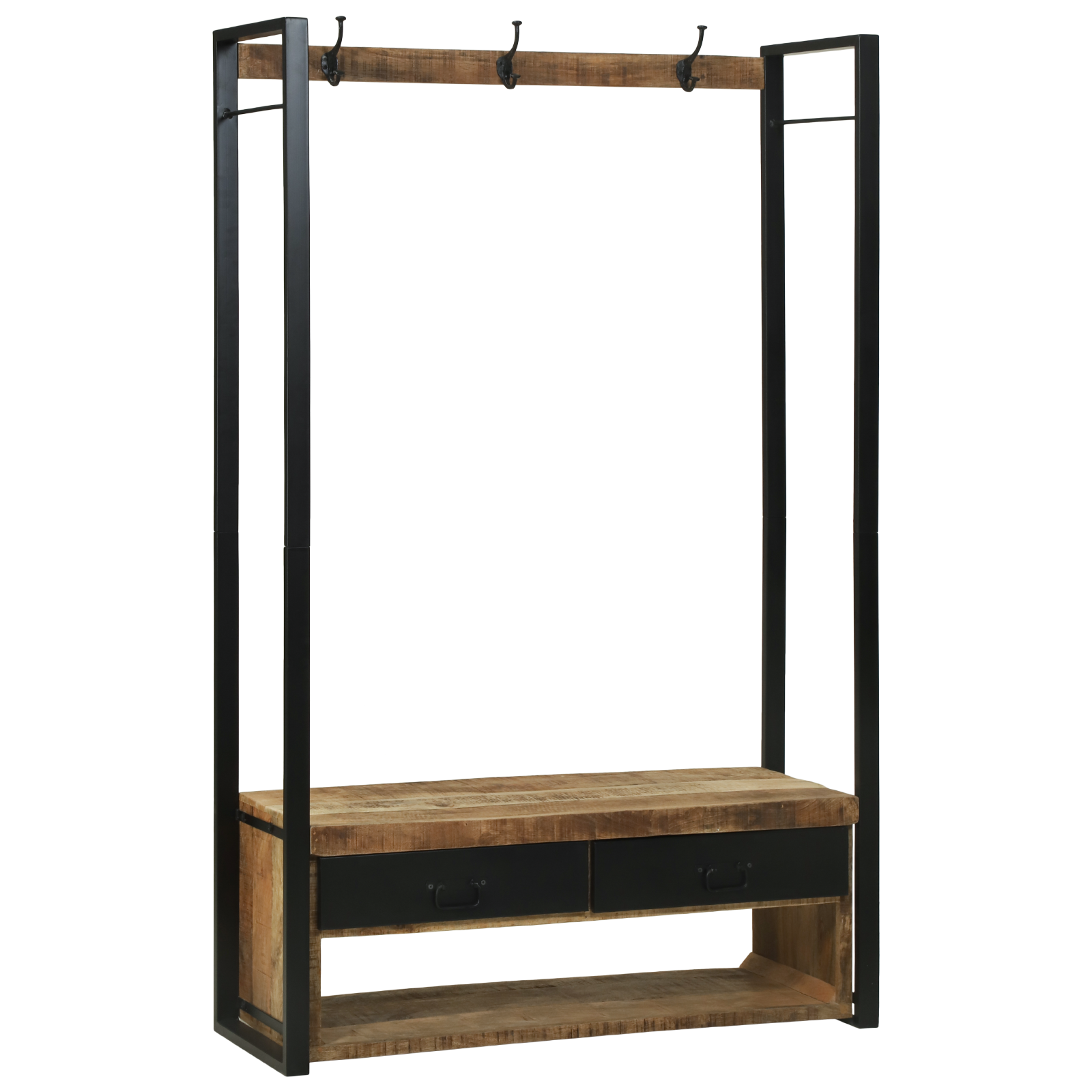 Ripiano per abbigliamento con ganci e scaffali 110x40x179 cm Legno massello grezzo di mango