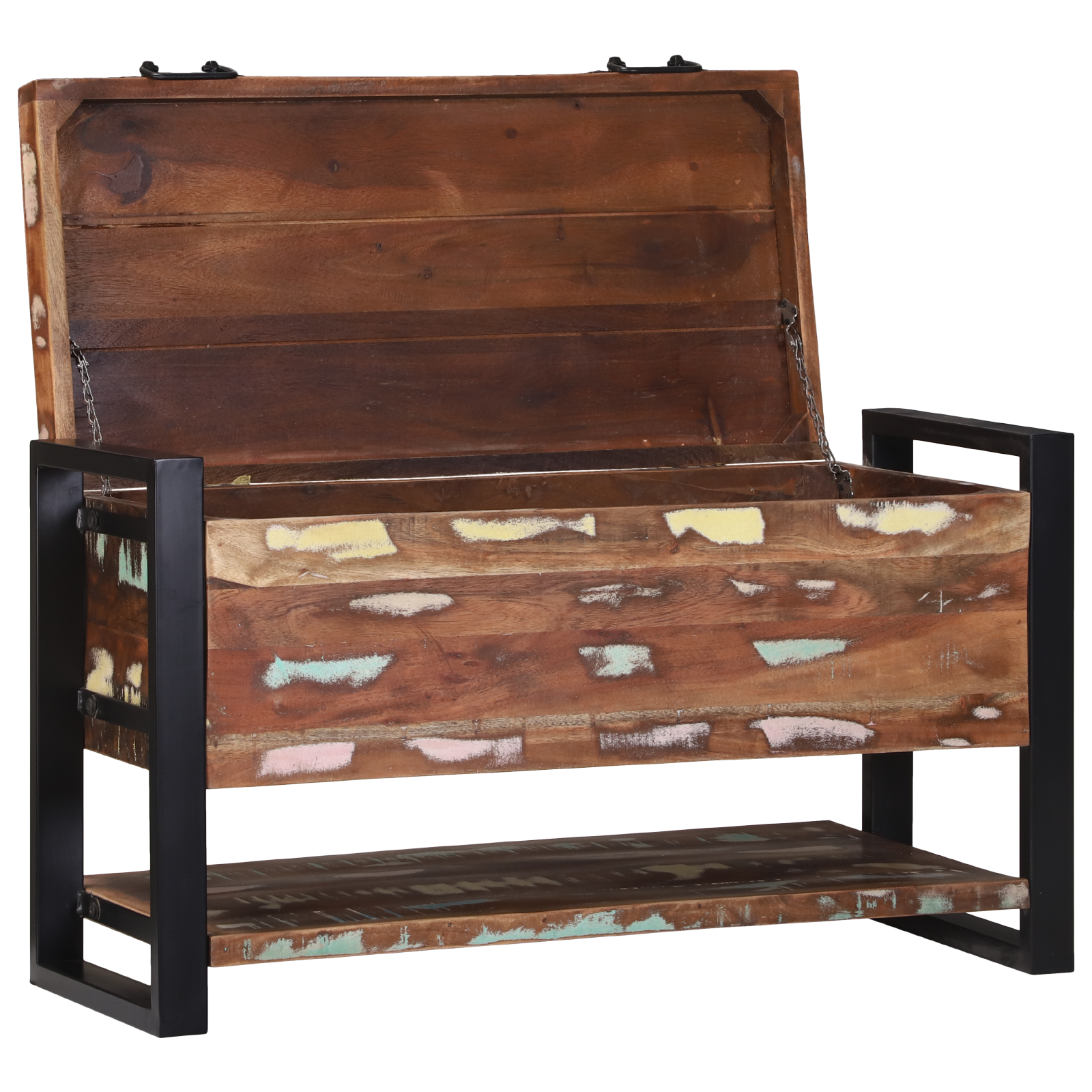 Scatola di stoccaggio multicolore 80x35x45 cm in legno massello di recupero