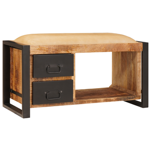 Panchina da Stoccaggio con Canvas 80x35x40 cm Legno Massello di Mango Grezzo