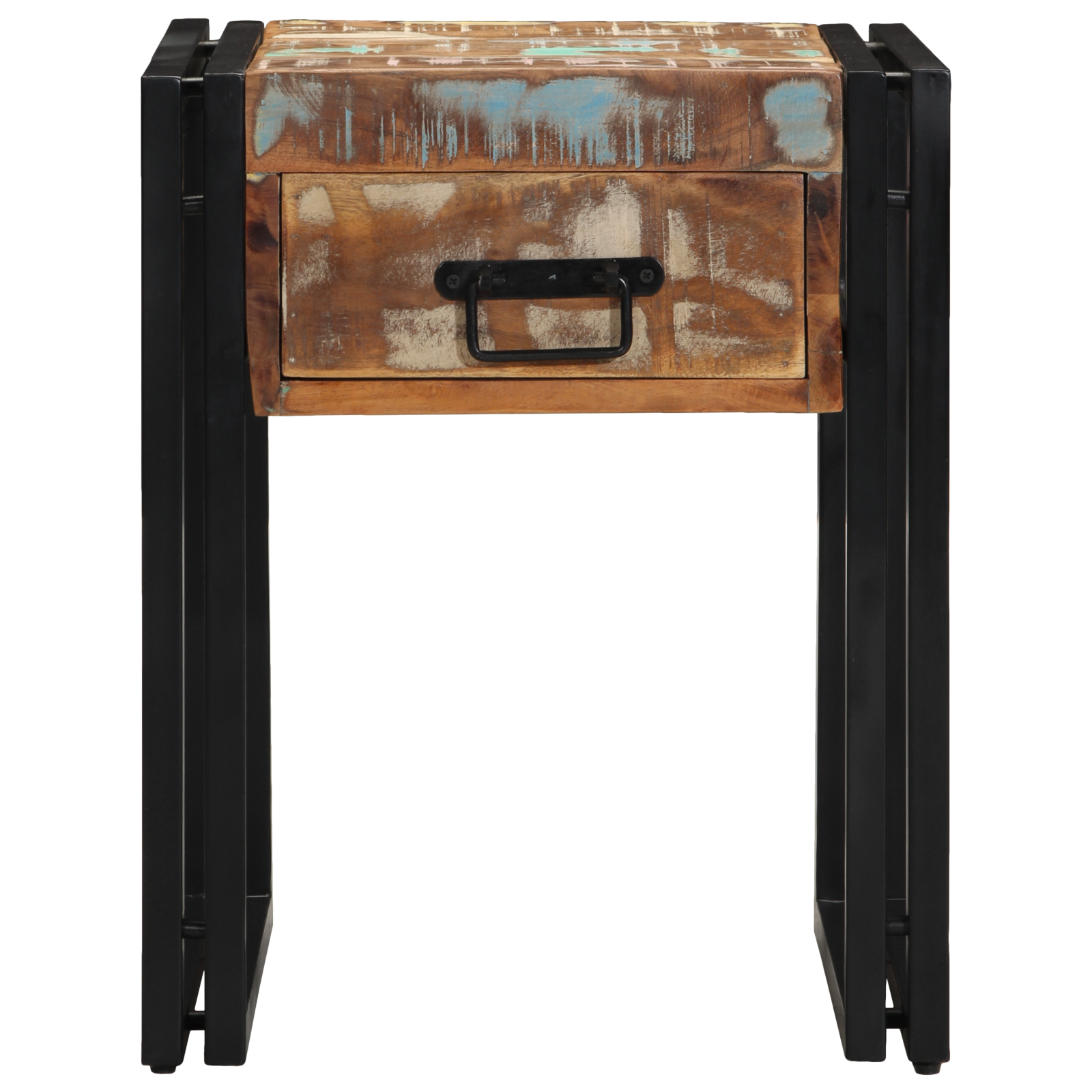 Tavolino con Cassetto Nero 40x40x50 cm Legno Massello di Recupero