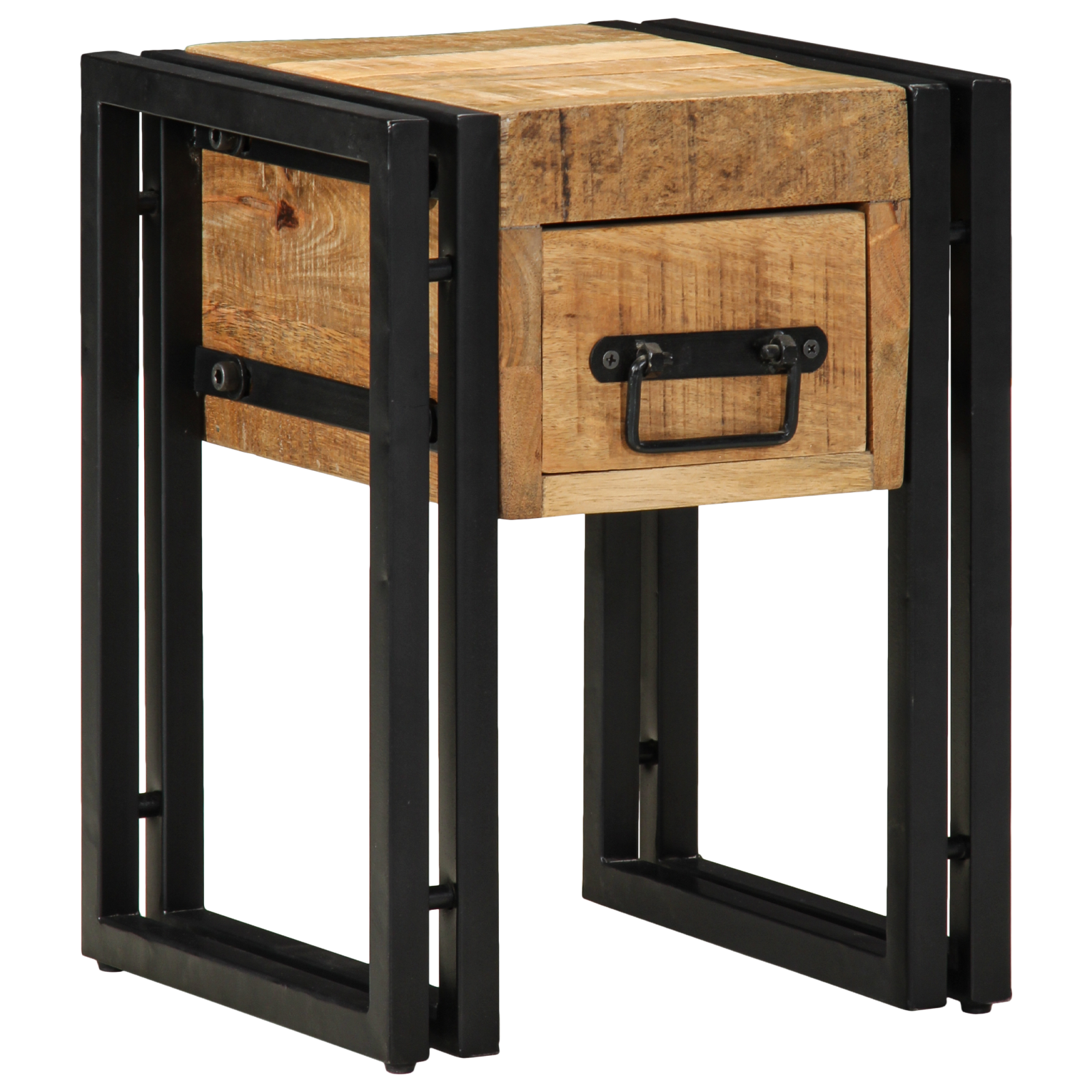 Tavolino con cassetto nero 30x30x40 cm in legno massello di mango