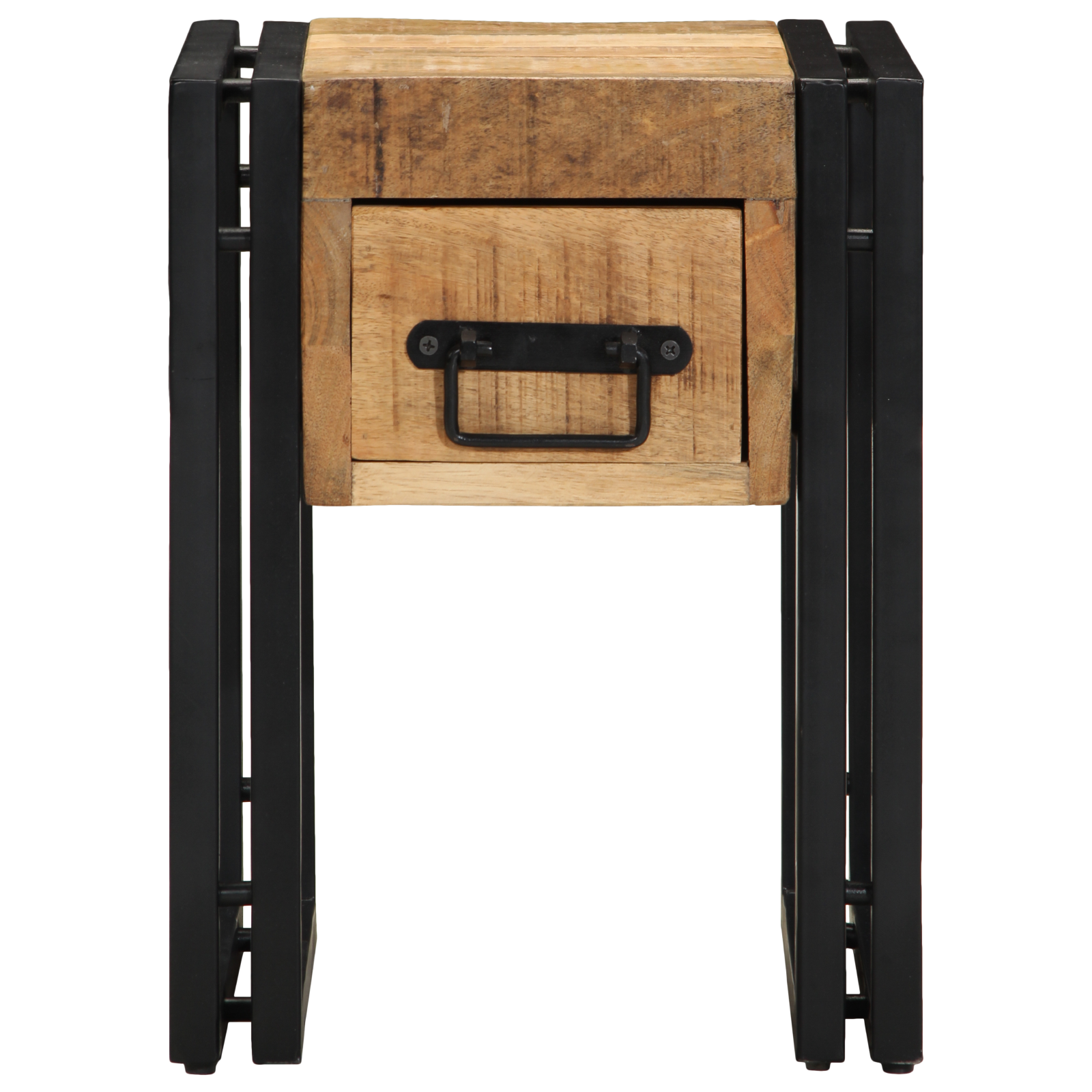 Tavolino con cassetto nero 30x30x40 cm in legno massello di mango