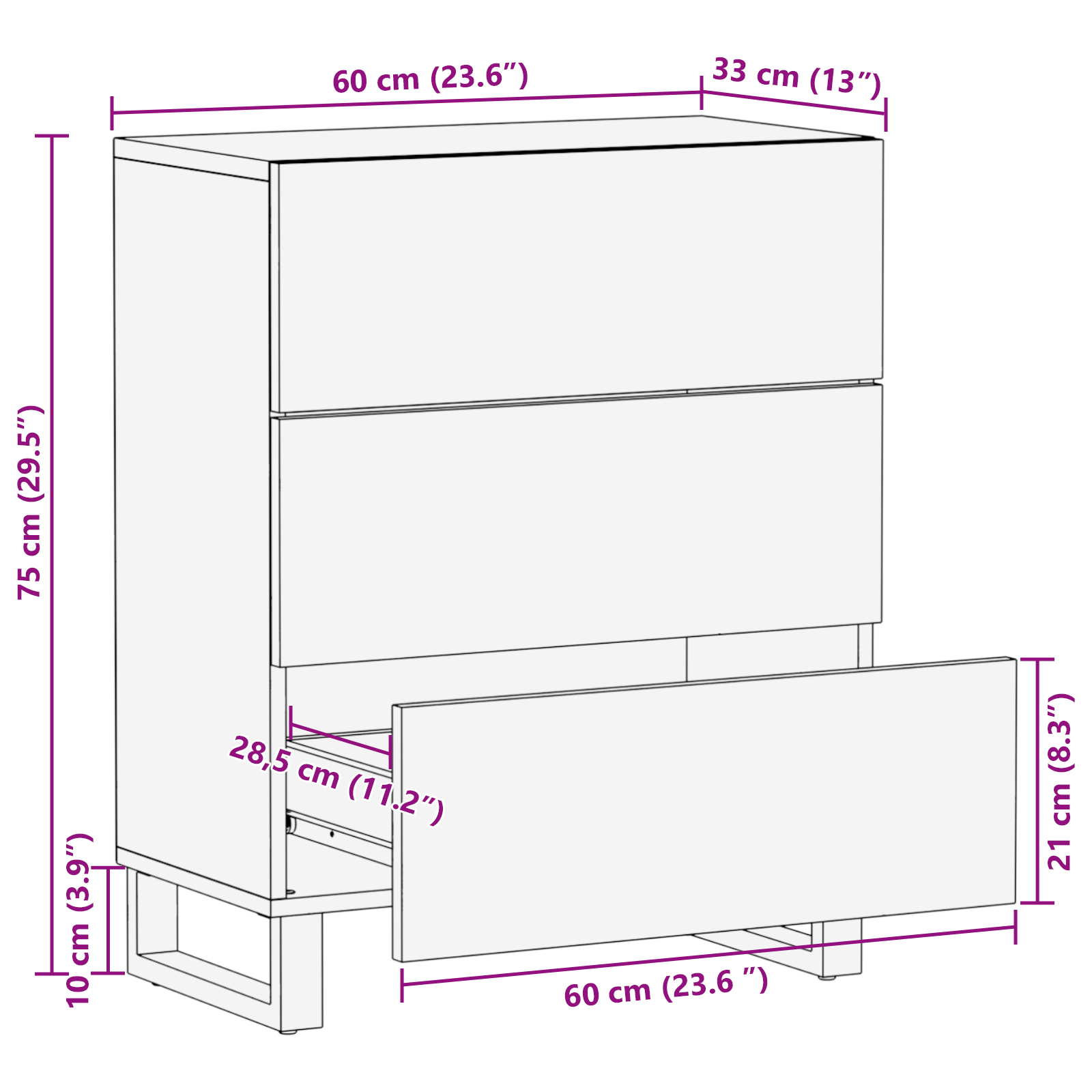 Armadio a buffet 60x33.5x75 cm in legno massello di mango