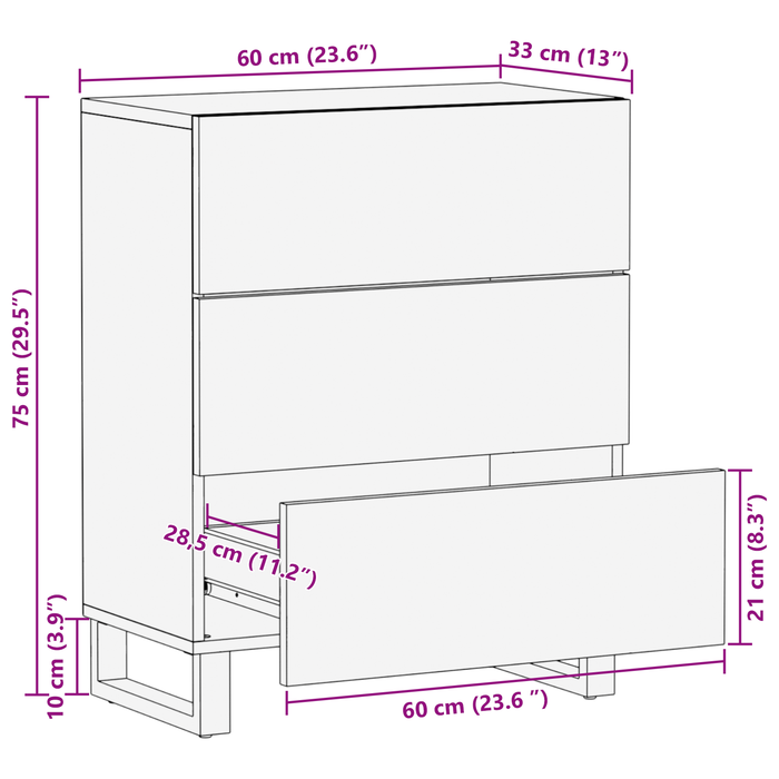 Armadio a buffet 60x33.5x75 cm in legno massello di mango