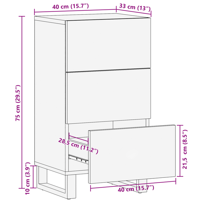 Sideboard 40x33.5x75 cm in Legno Massello di Mango e Legno Ingegnerizzato