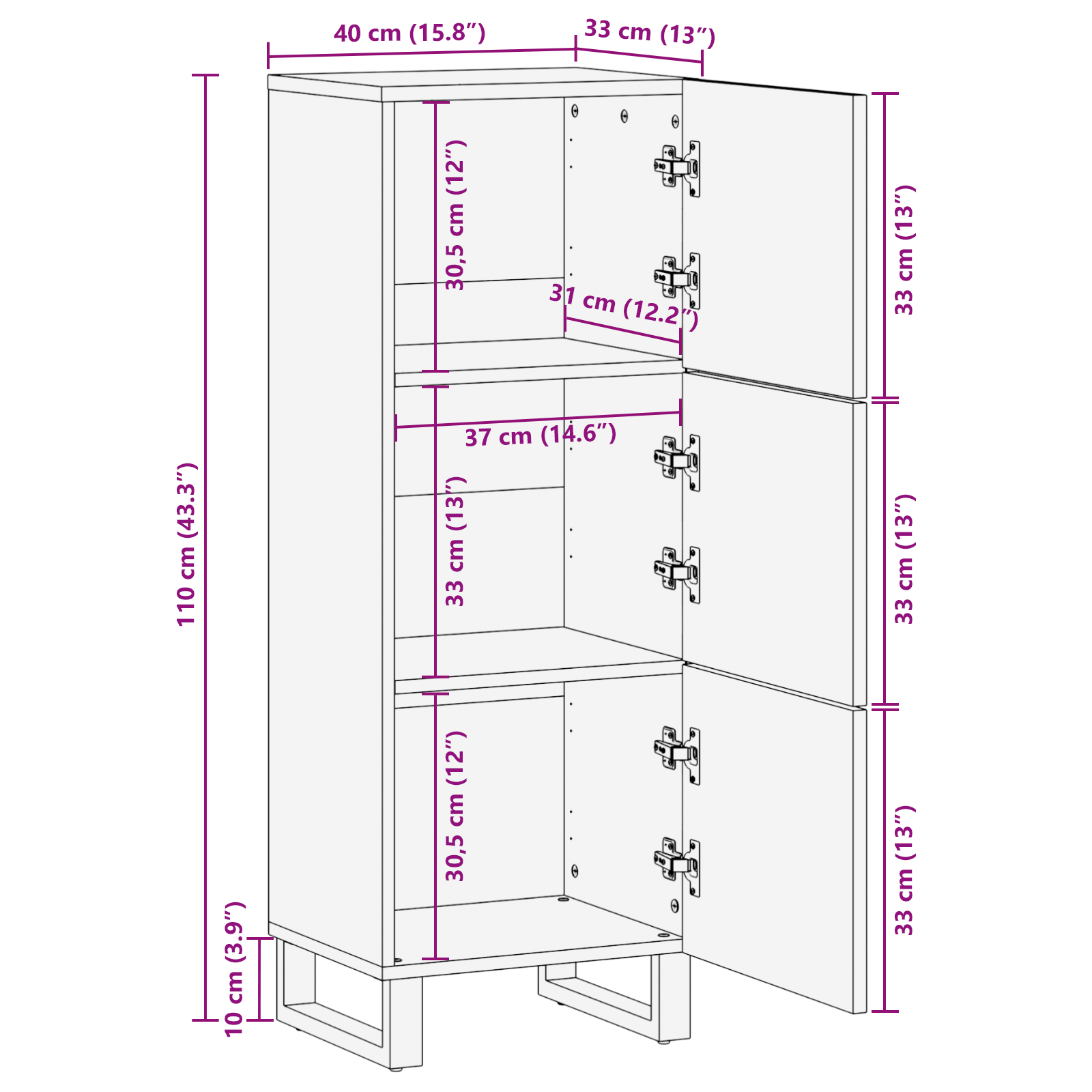 Alto Armario 40x33.5x110 cm in Legno Massello di Mango