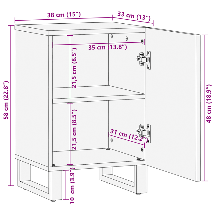 Armadio da bagno 38x33.5x58 cm in legno massello di mango