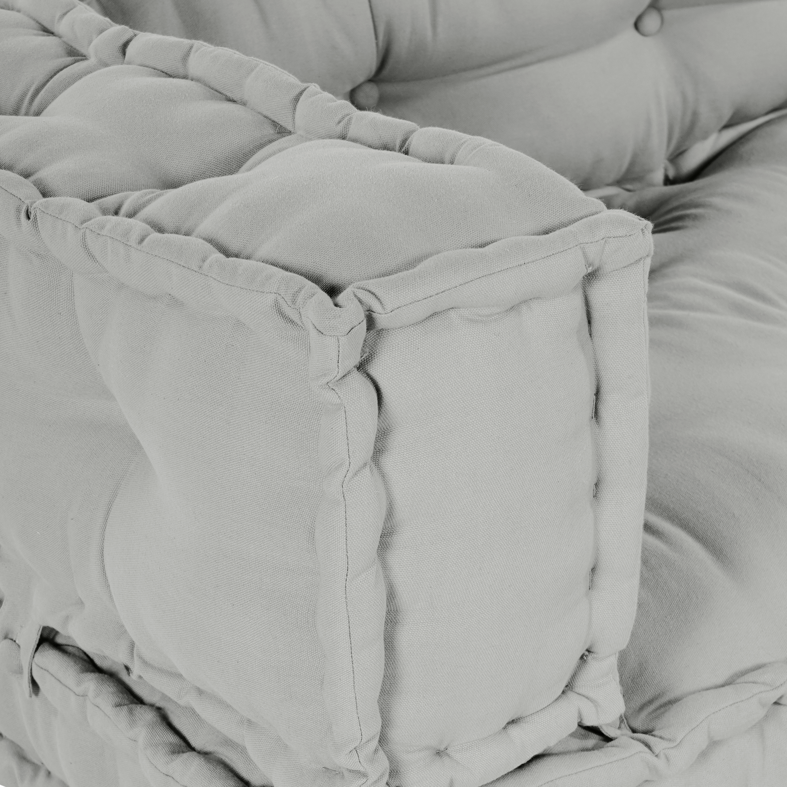 Cuscino per divano a pallet con braccioli e supporto per la schiena in tessuto grigio