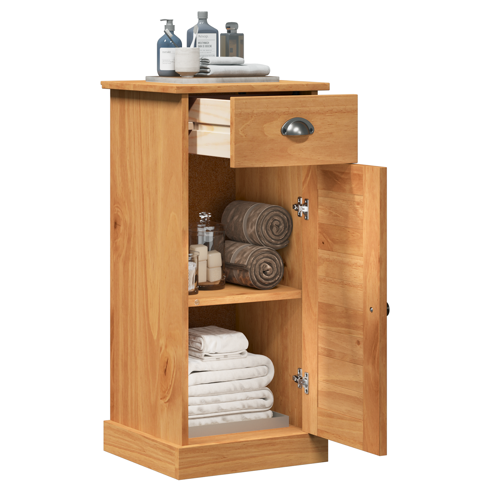Mobile da Bagno "VIGO" con Cassetto 37x34x80 cm Legno Massello di Pino