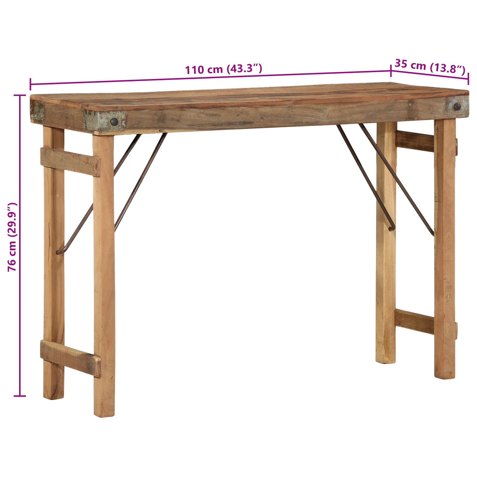 Console Table  110x35x76 cm in Legno Massello Recuperato