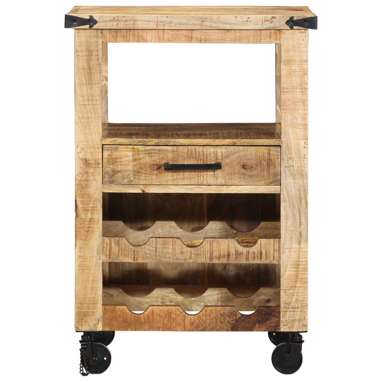 Carrello da Cucina 55x40x80 cm in Legno Massello Rustico di Mango