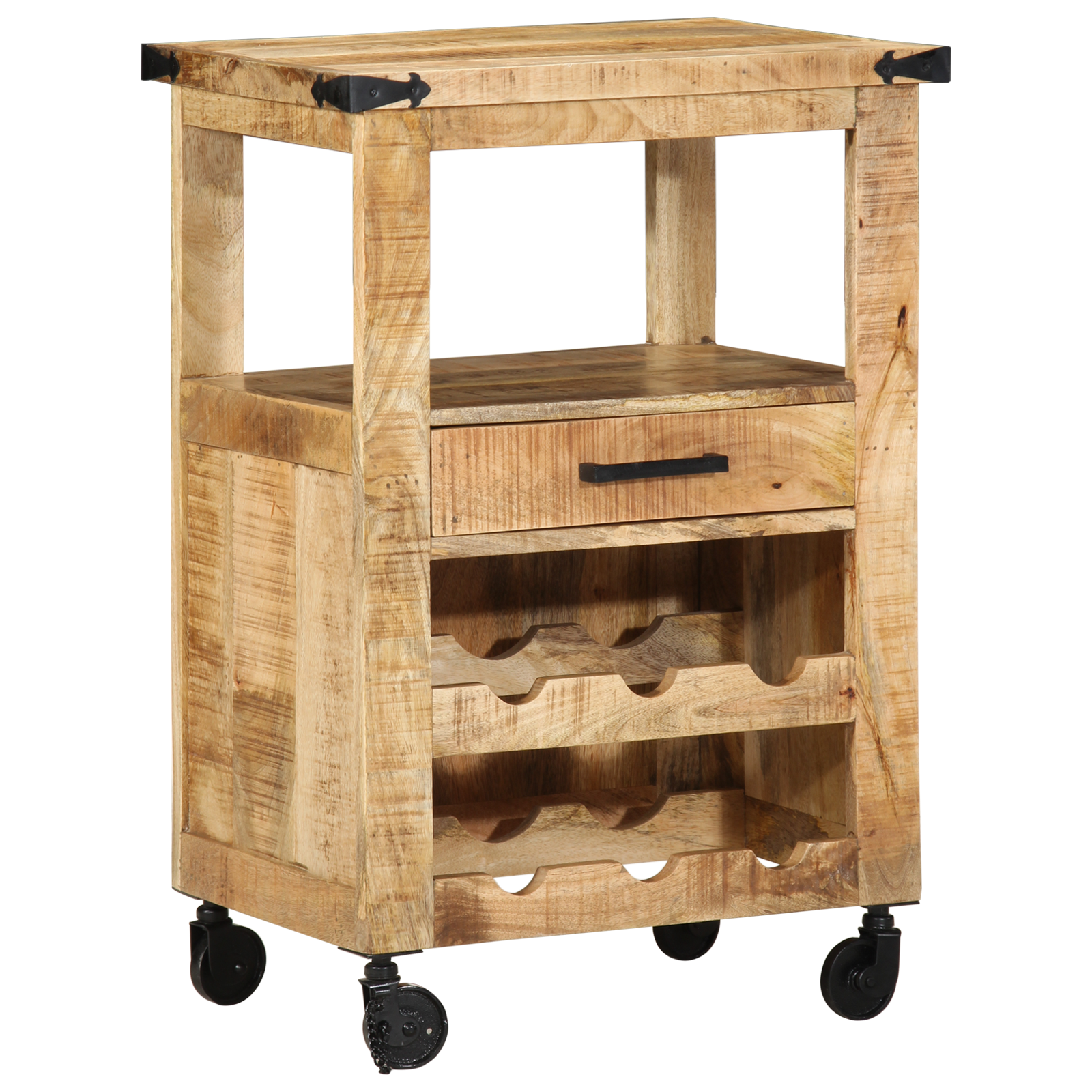 Carrello da Cucina 55x40x80 cm in Legno Massello Rustico di Mango