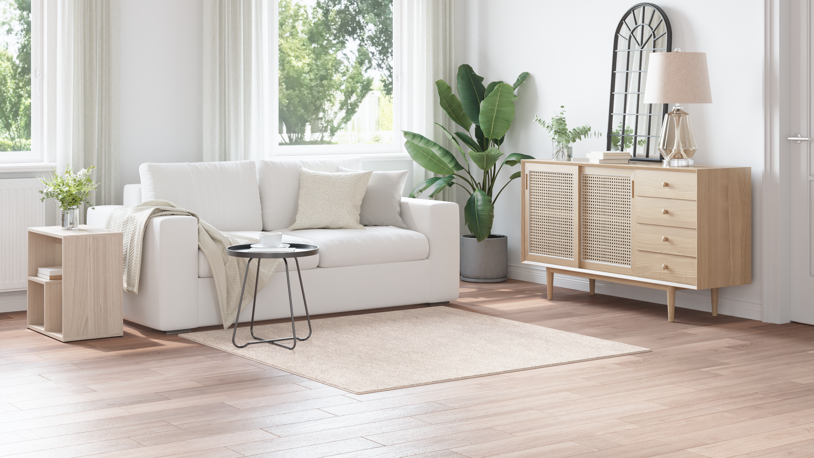 Tappeto Shaggy a Pelo Alto Panna 160x160 cm PP