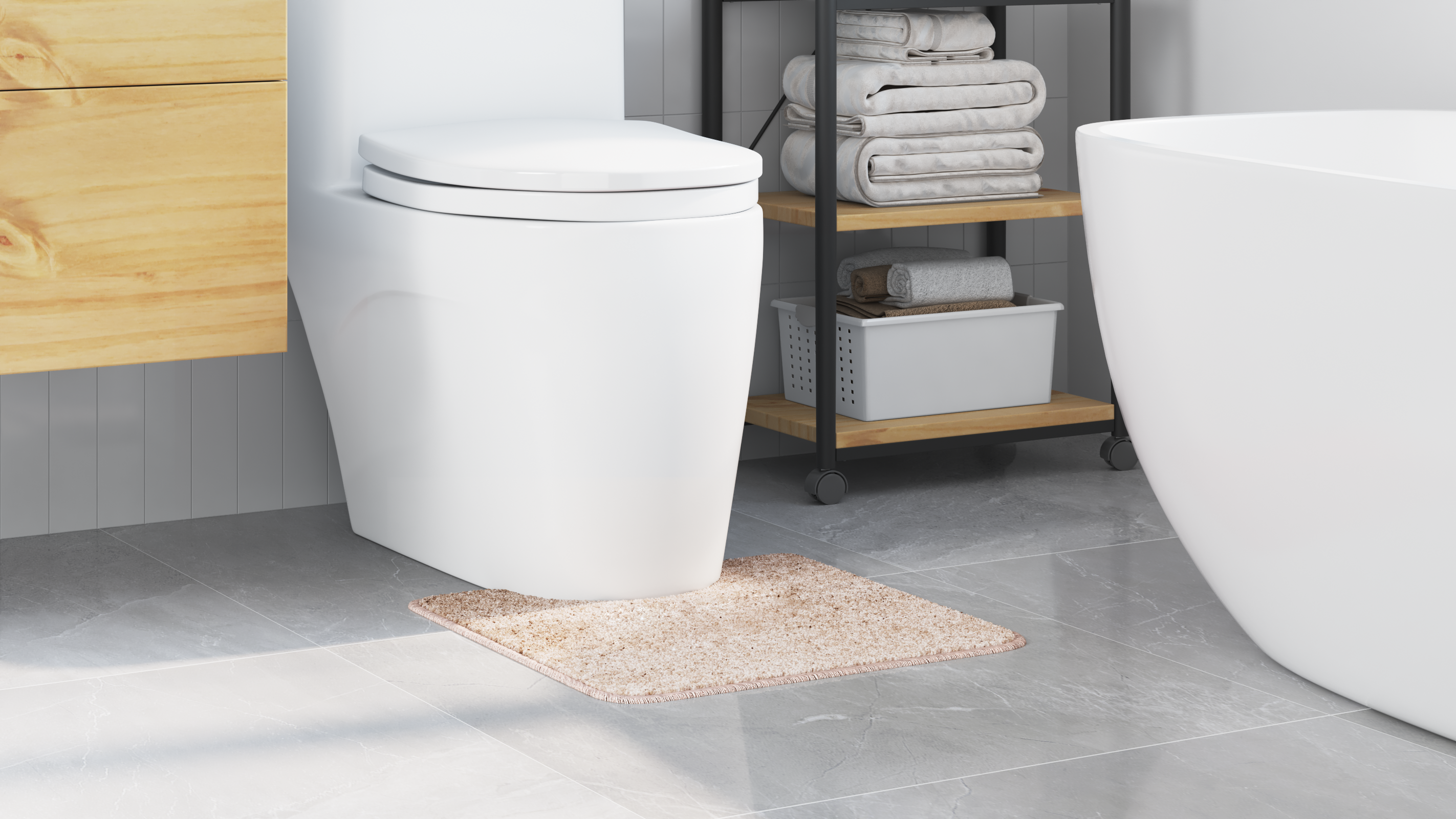 Tappetino da Bagno U-Shaped Panna 50x50 cm Polipropilene Antiscivolo