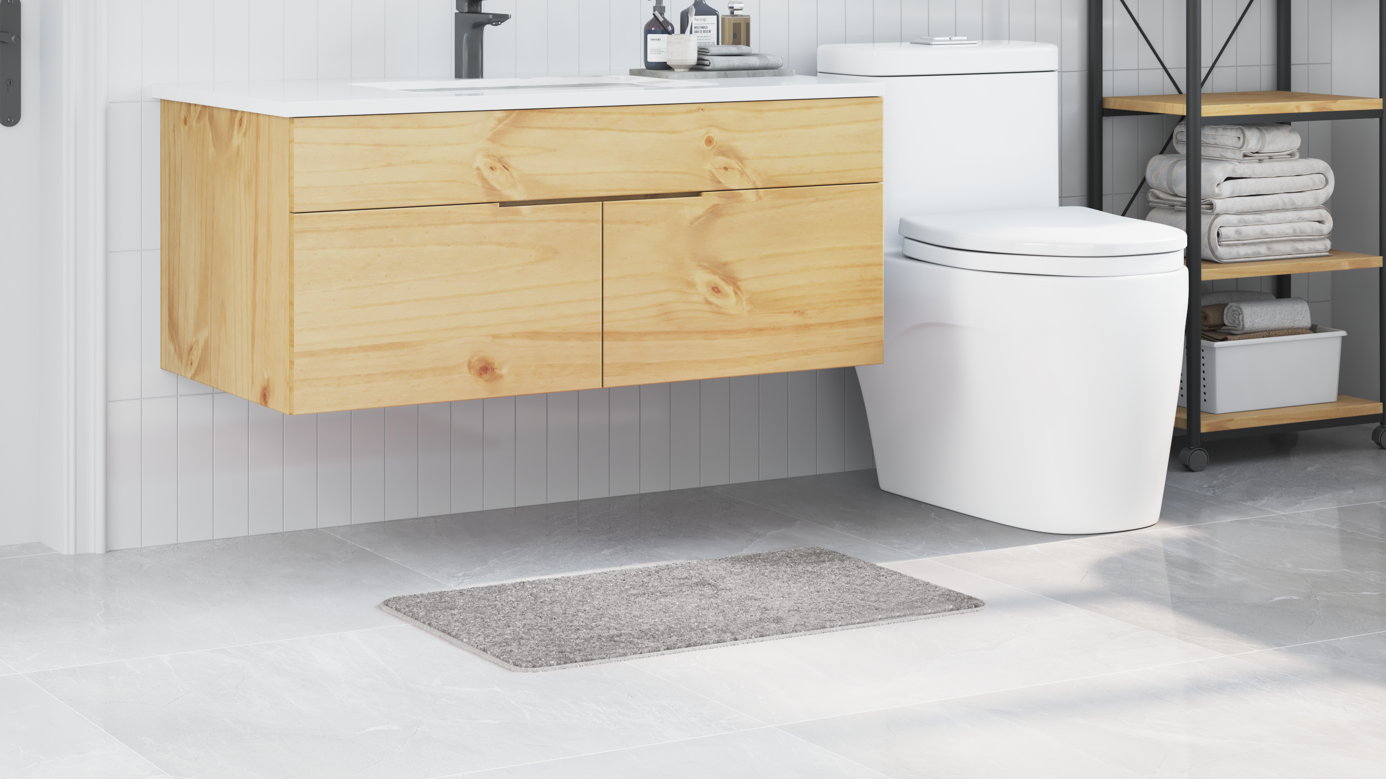 Tappetino da Bagno Rettangolare Grigio 50x80 cm in Polipropilene Antiscivolo