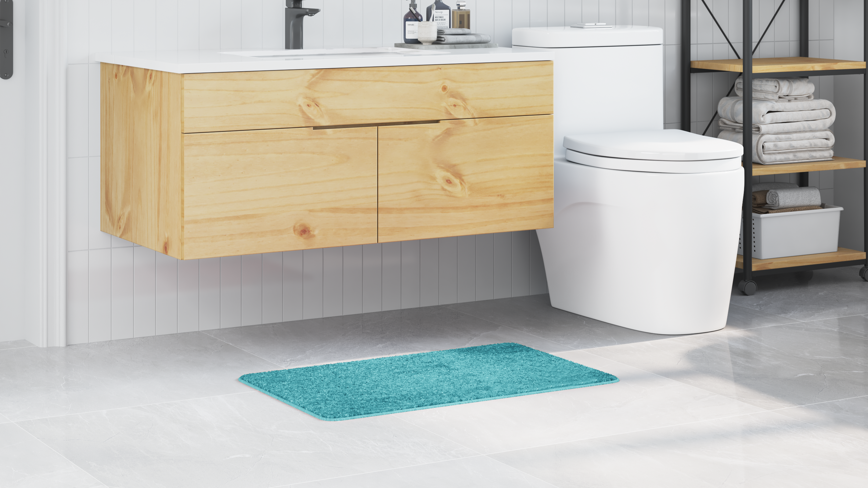 Tappetino da bagno rettangolare turchese 50x80 cm in polipropilene antiscivolo