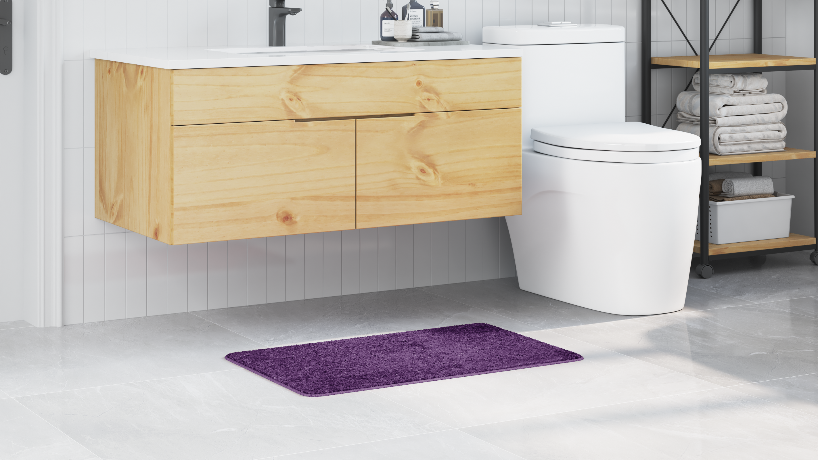 Tappetino da bagno rettangolare viola 50x80 cm in polipropilene antiscivolo