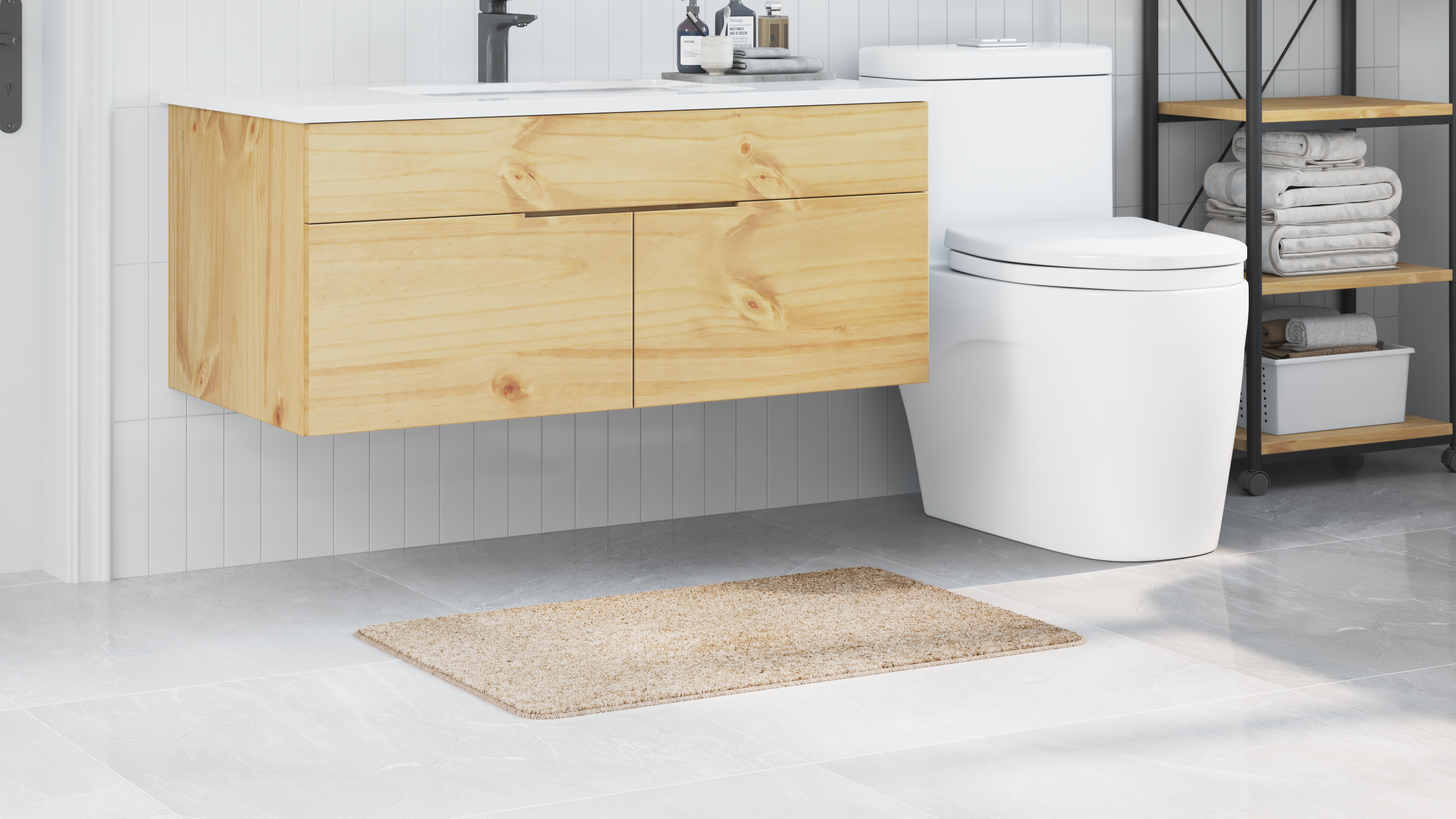 Tappetino da Bagno Rettangolare Panna 60x90 cm in Polipropilene Antiscivolo