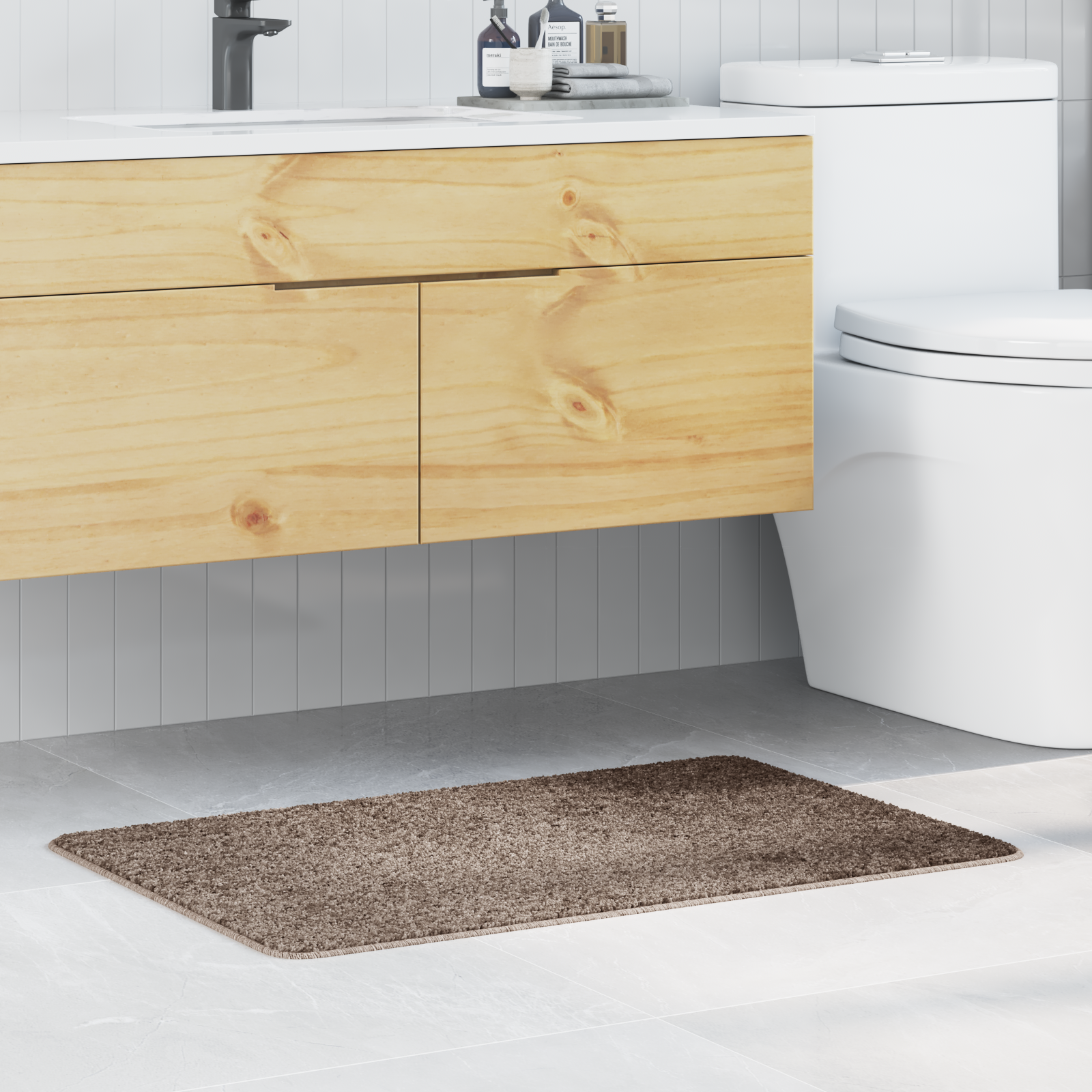 Tappetino da bagno rettangolare marrone 60x90 cm in polipropilene antiscivolo