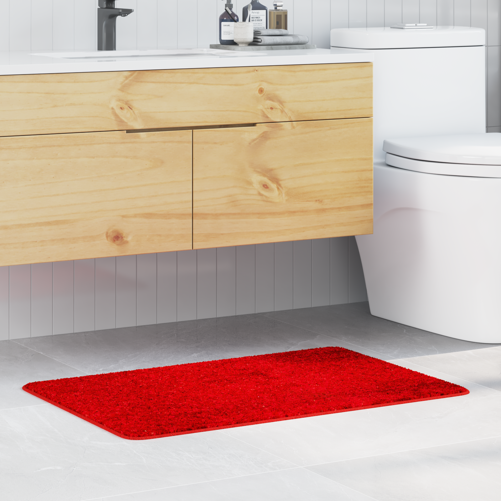 Tappetino da Bagno Rettangolare Rosso 60x90 cm in Polipropilene Antiscivolo