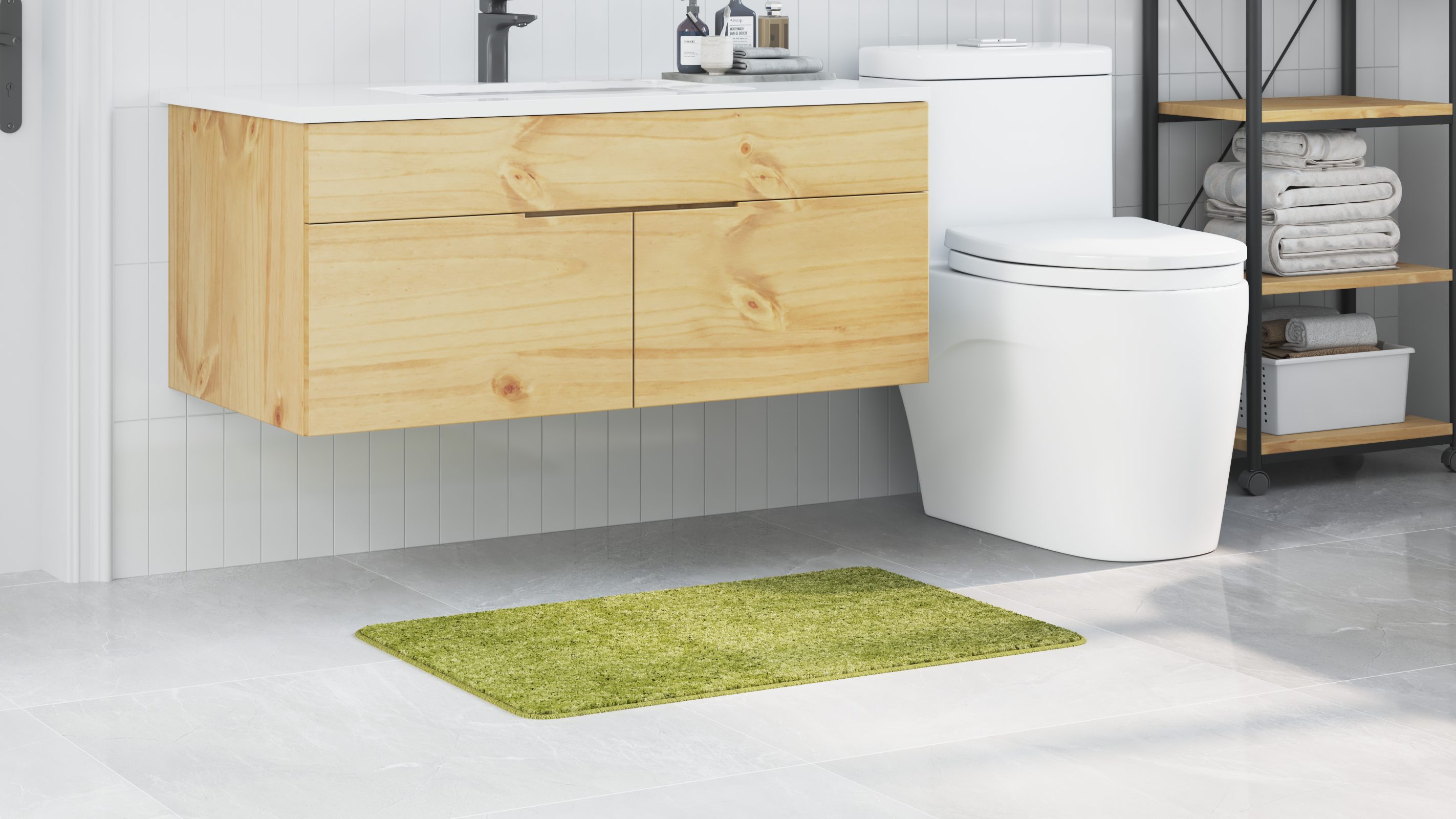 Tappetino da bagno rettangolare verde 60x90 cm in polipropilene antiscivolo