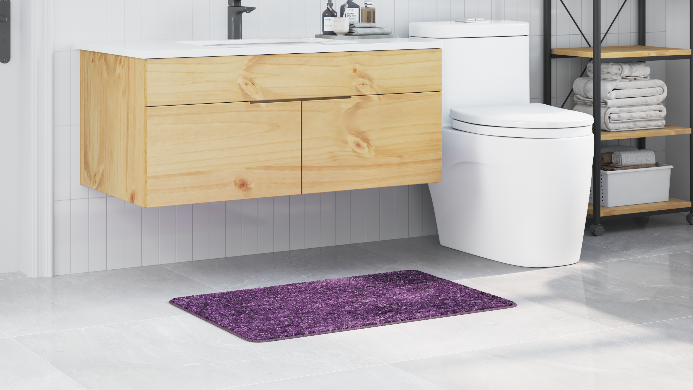 Tappetino da bagno rettangolare viola 60x90 cm in polipropilene antiscivolo