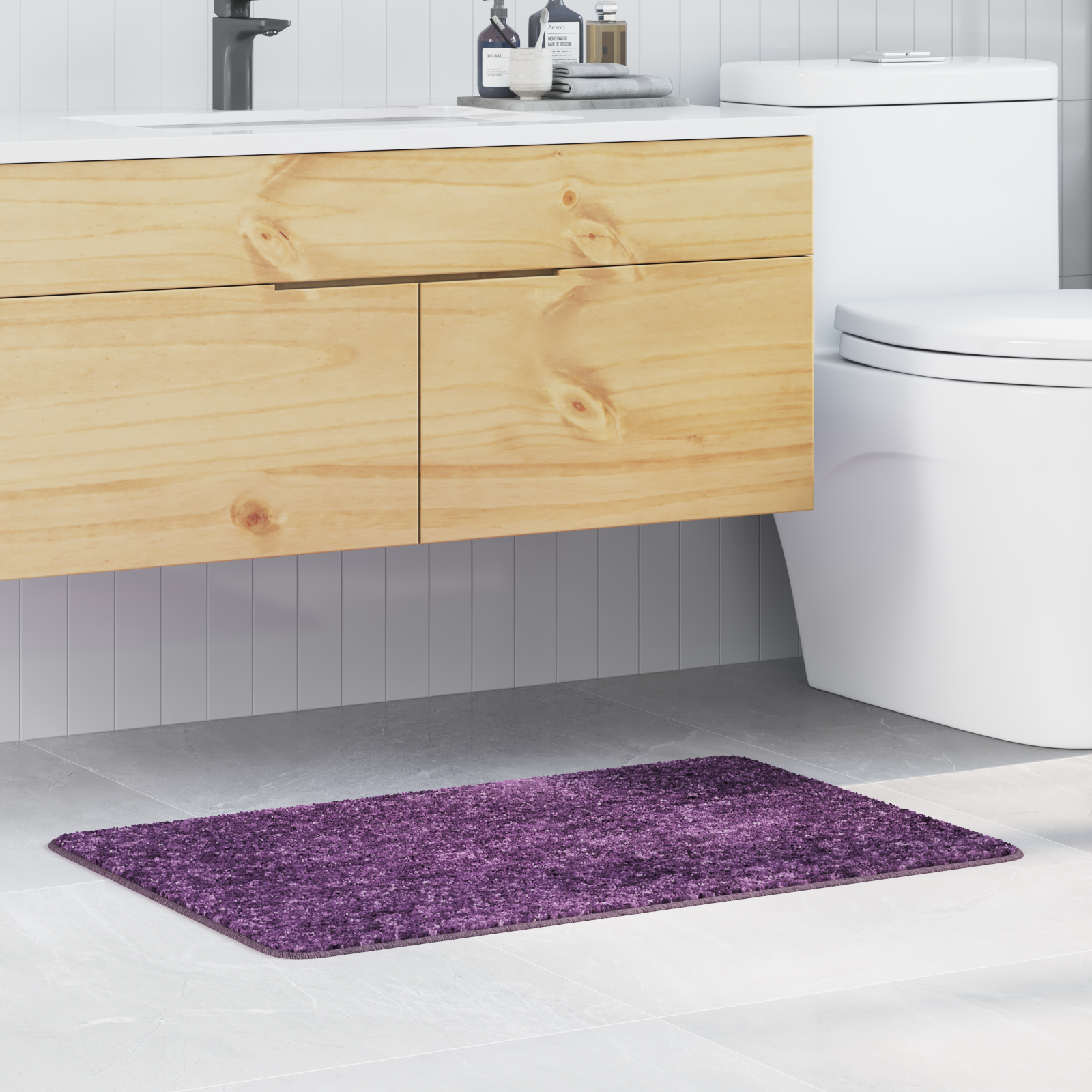 Tappetino da bagno rettangolare viola 60x90 cm in polipropilene antiscivolo