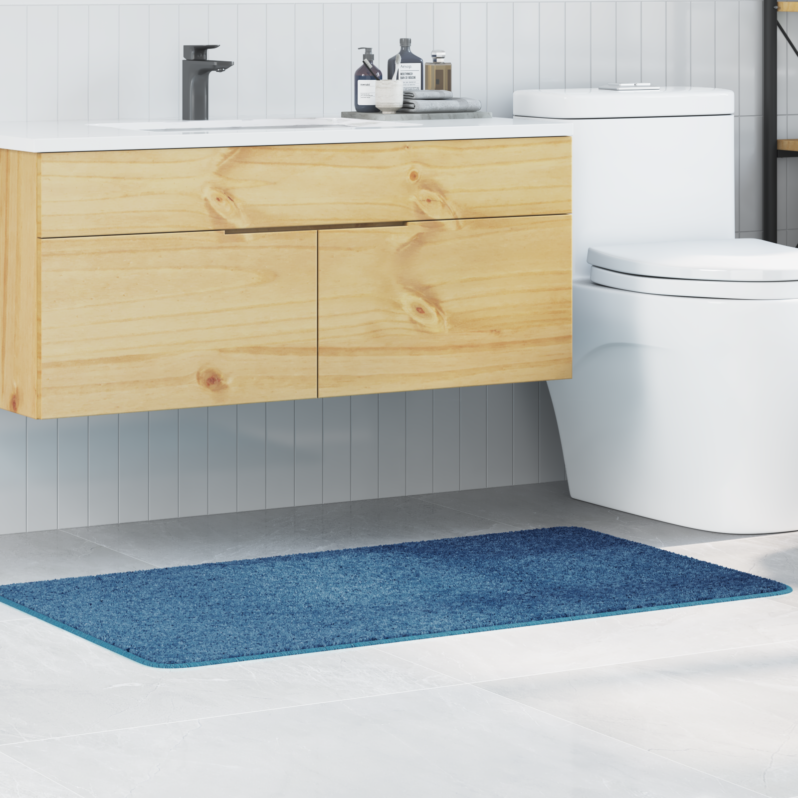 Tappetino da bagno rettangolare blu 70x120 cm in polipropilene antiscivolo