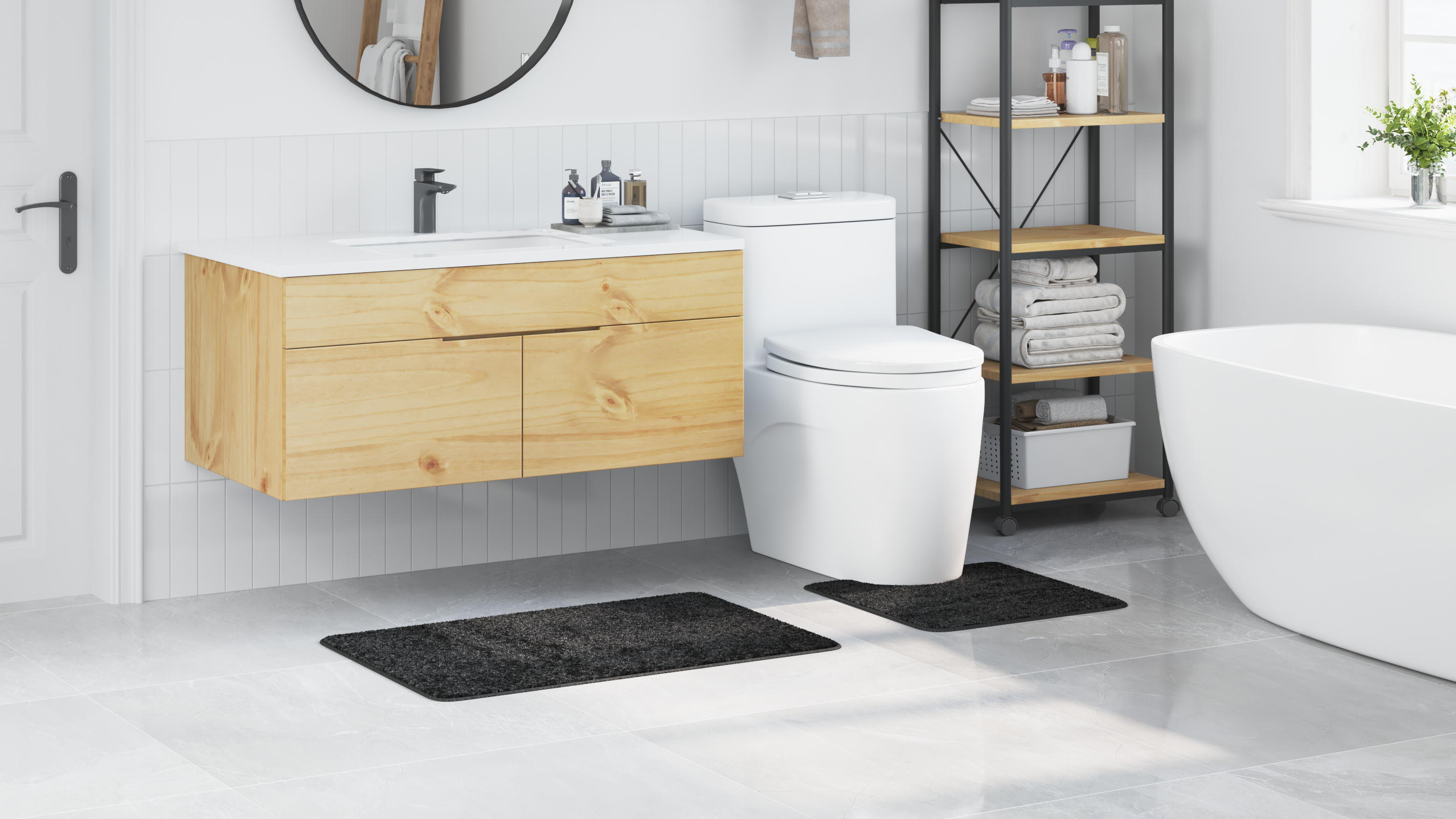 Set di 2 tappetini da bagno  grigio scuro in polipropilene antiscivolo