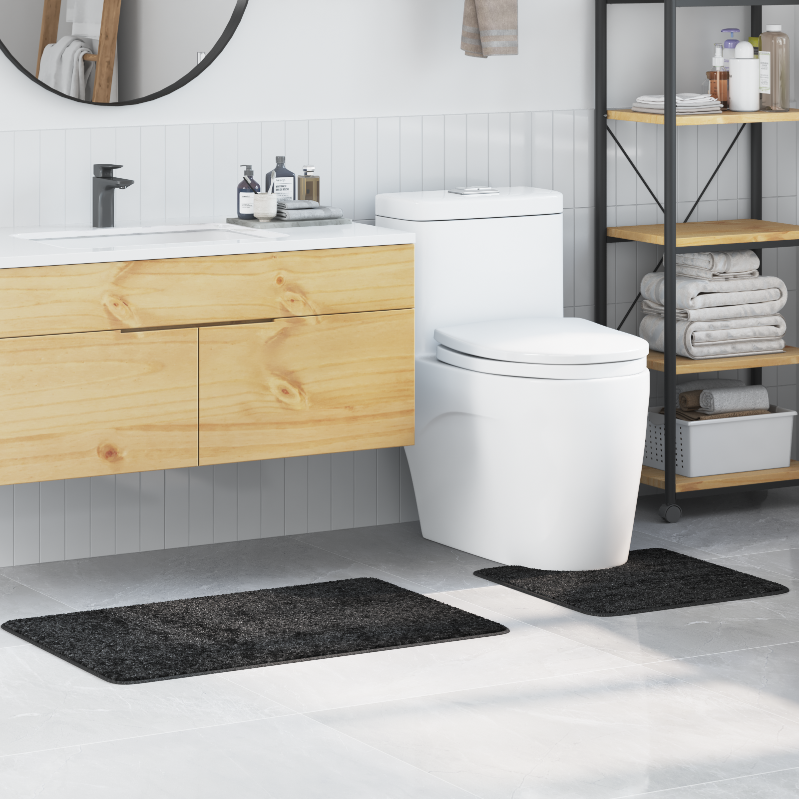 Set di 2 tappetini da bagno  grigio scuro in polipropilene antiscivolo