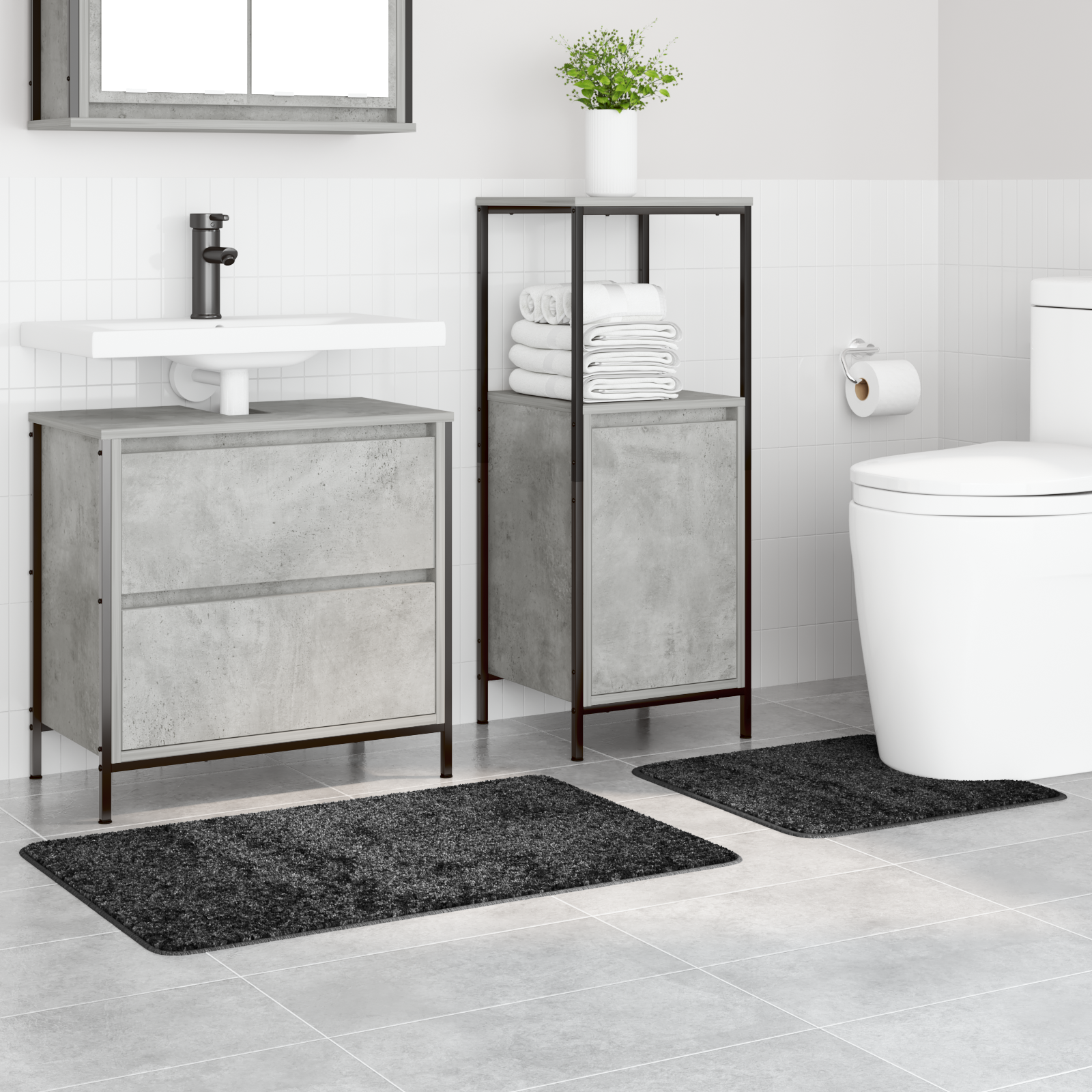 Set di 2 tappetini da bagno  grigio scuro in polipropilene antiscivolo