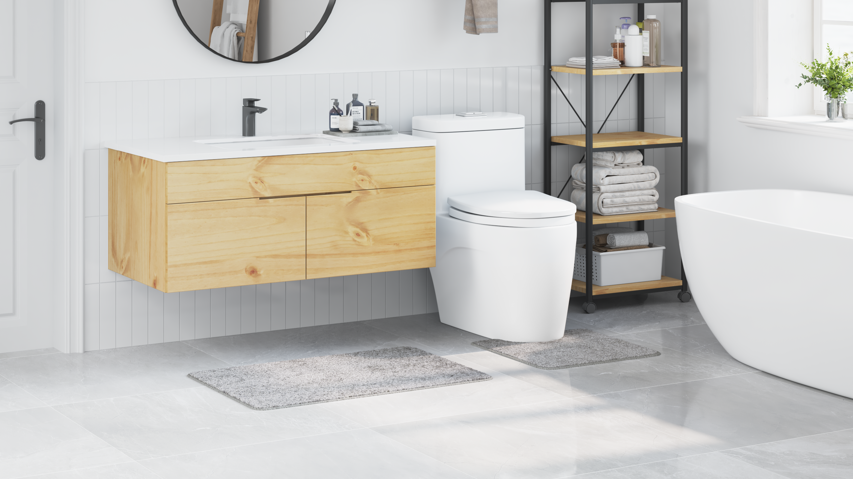 Set di 2 Tappetini da Bagno Grigi in Polipropilene Antiscivolo