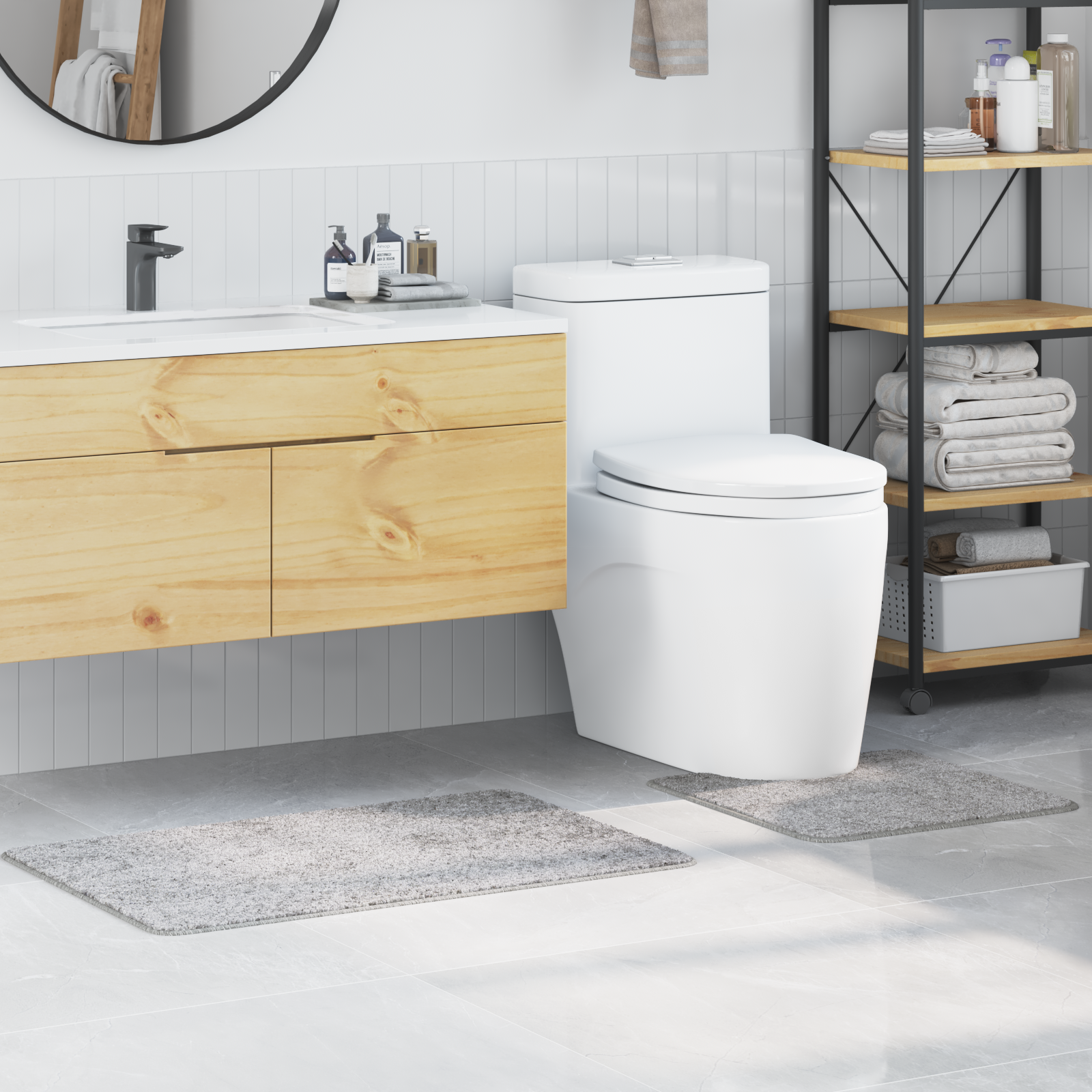 Set di 2 Tappetini da Bagno Grigi in Polipropilene Antiscivolo