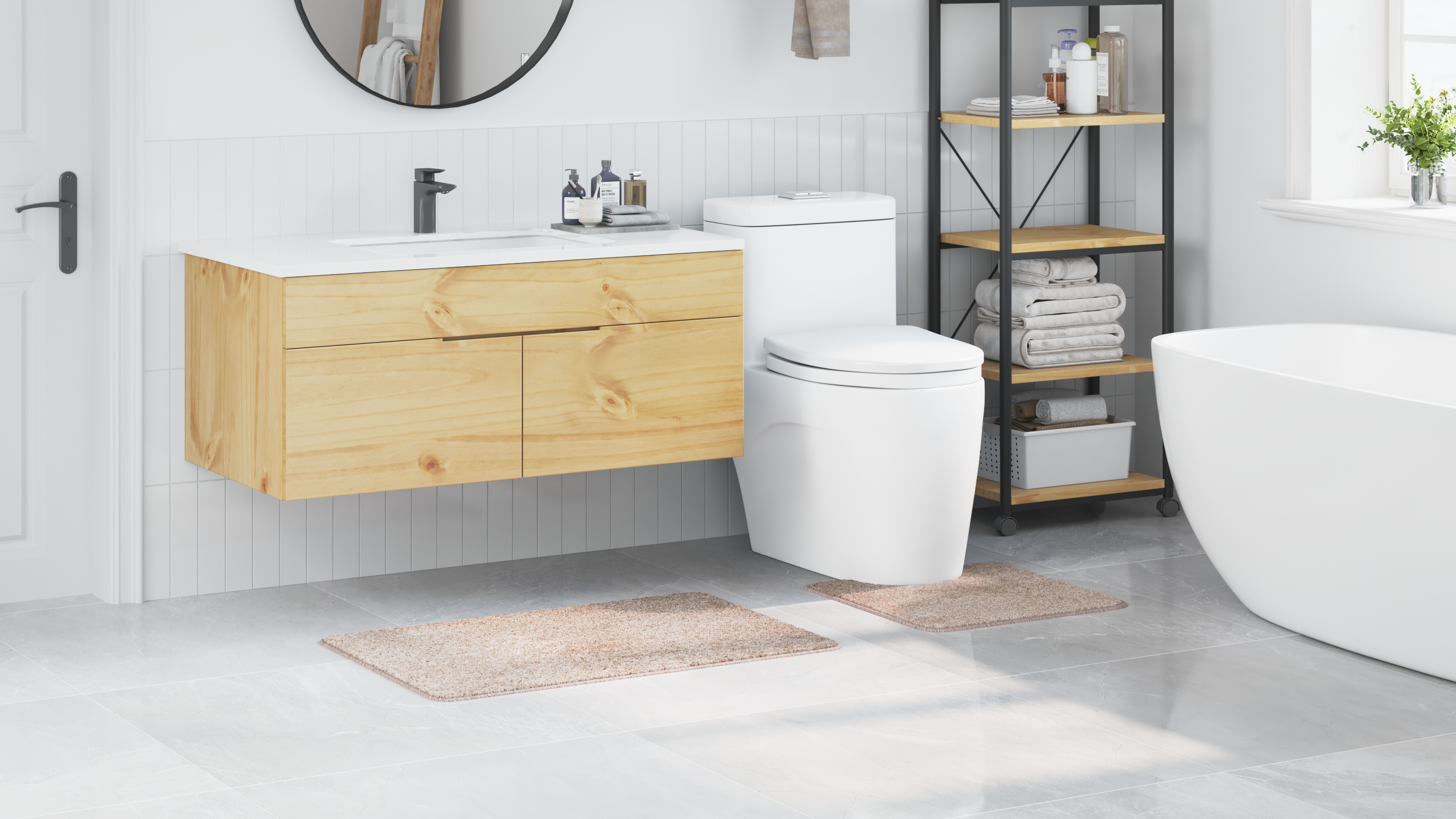 Set di tappetini da bagno 2 pezzi crema in polipropilene antiscivolo