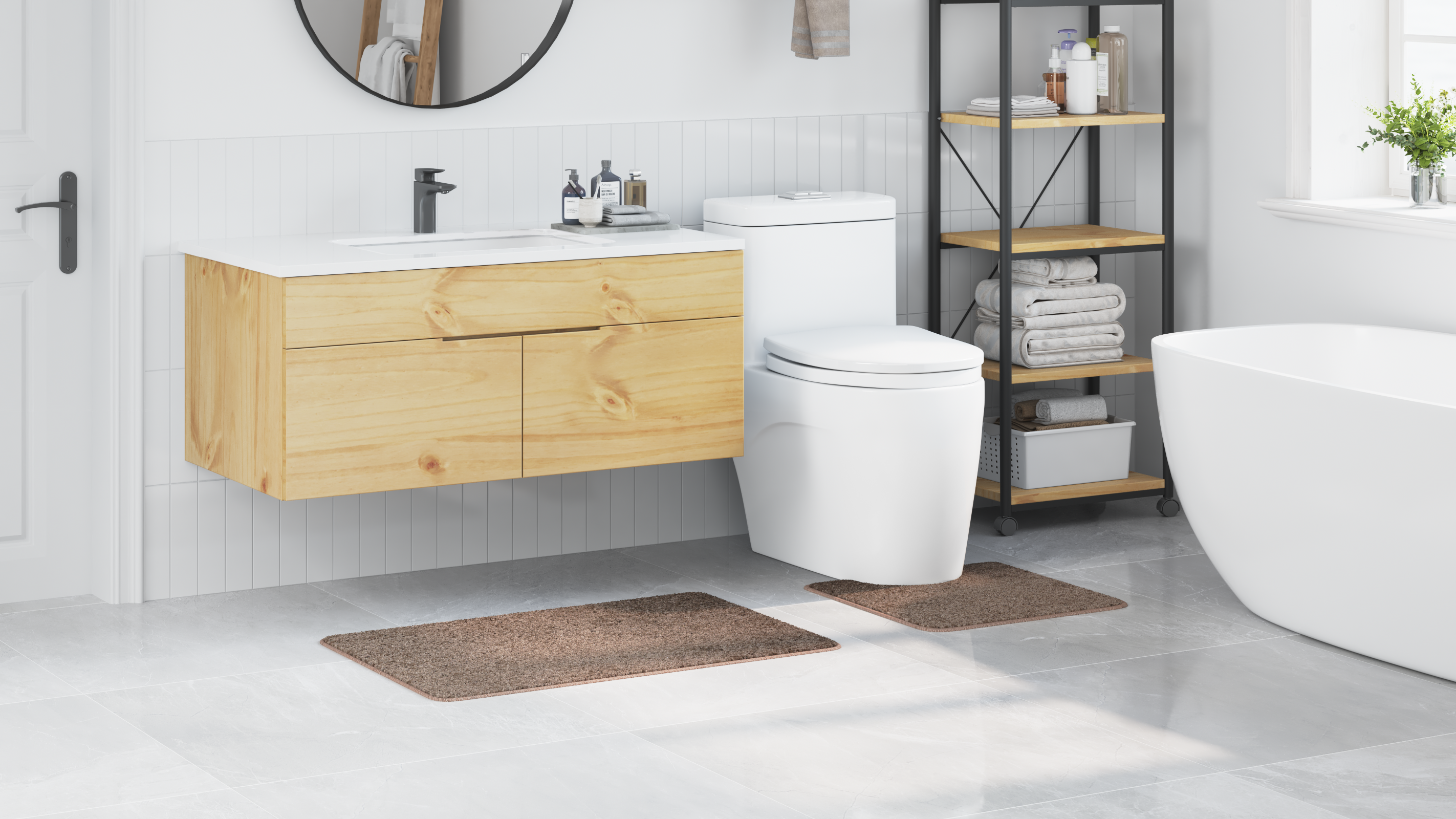 Set di 2 tappetini da bagno  marrone in polipropilene antiscivolo