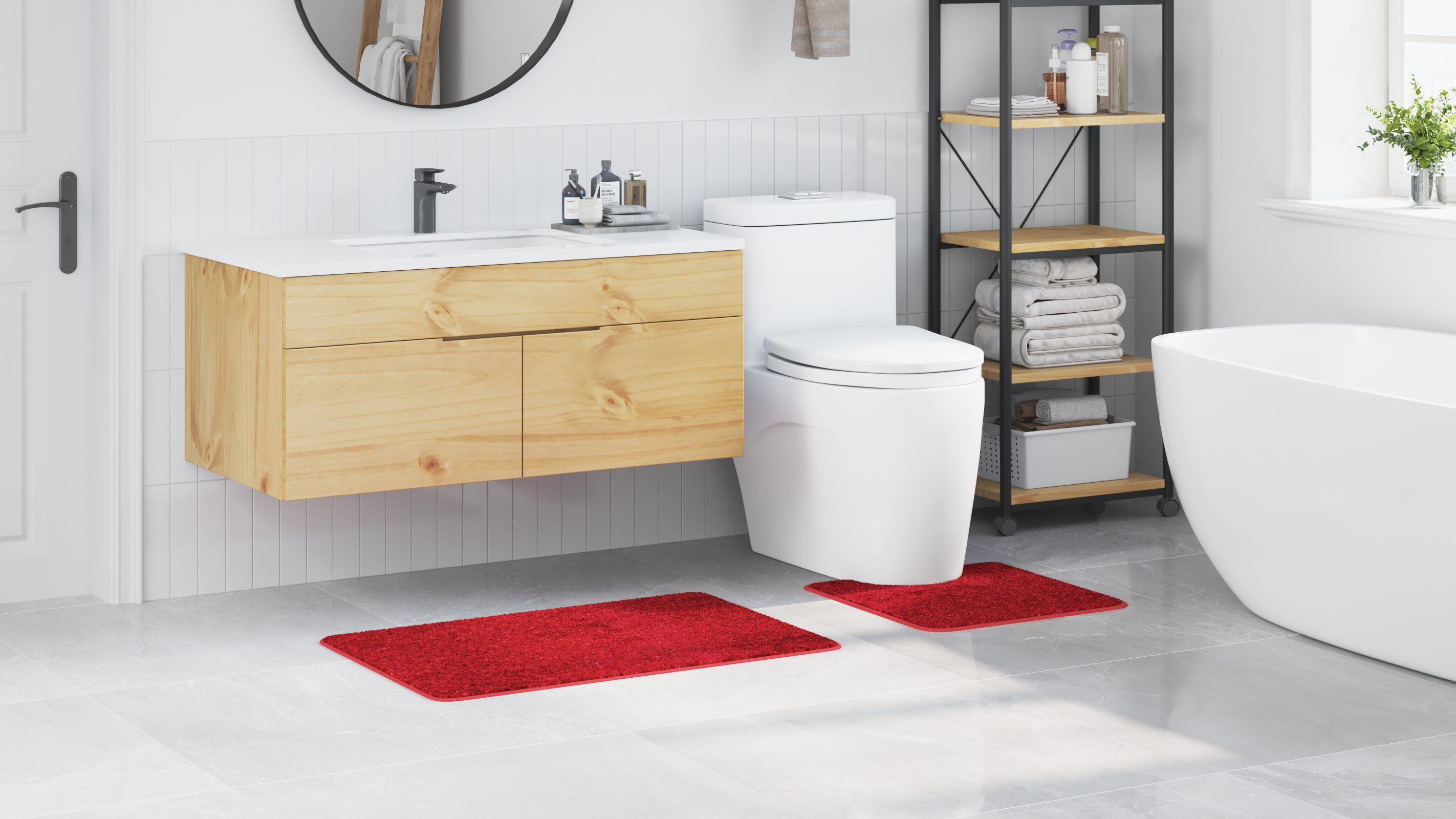 Set di 2 Tappetini da Bagno  Rossi in Polipropilene Antiscivolo