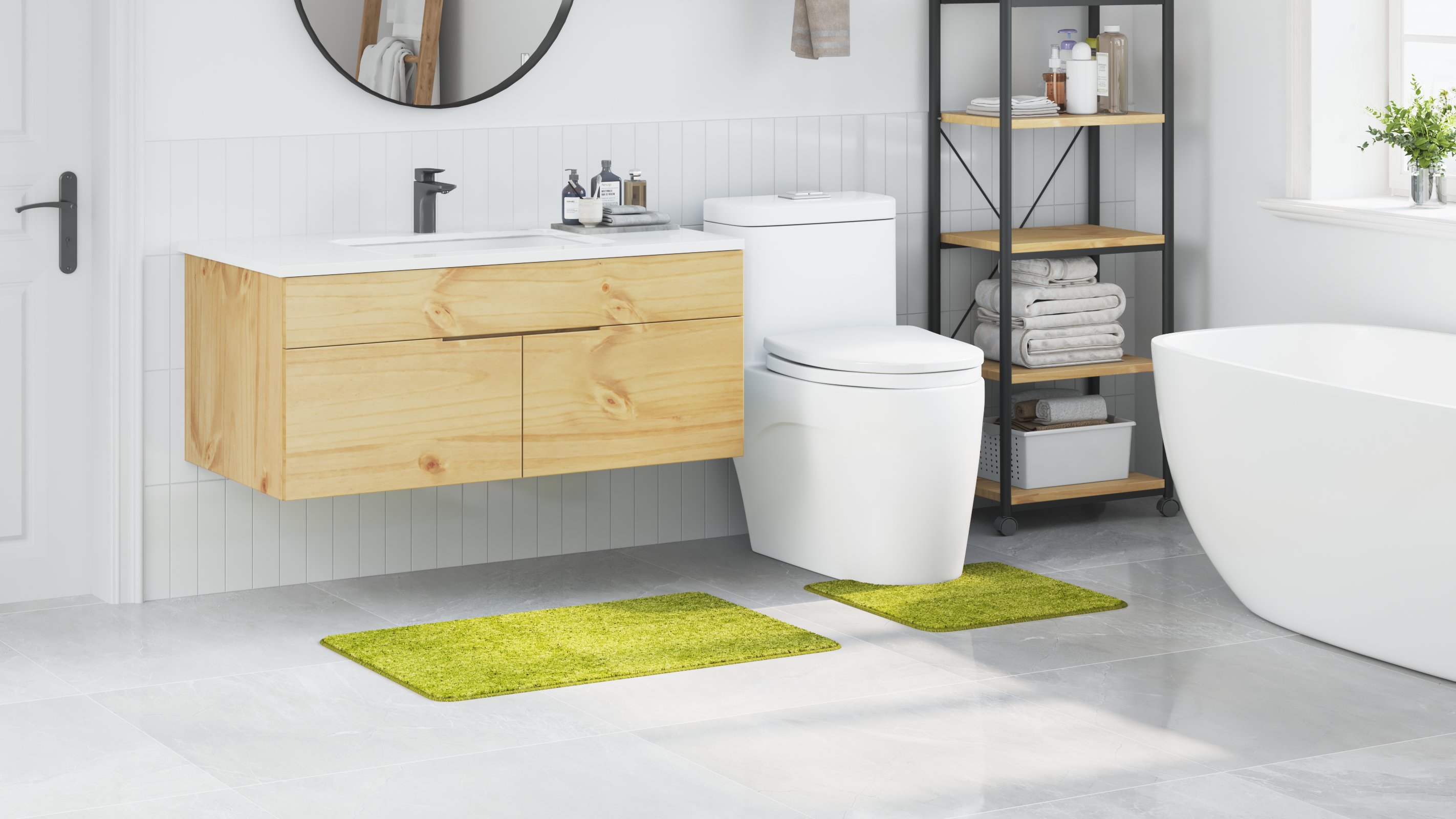 Set di 2 tappetini da bagno  Verde in polipropilene antiscivolo