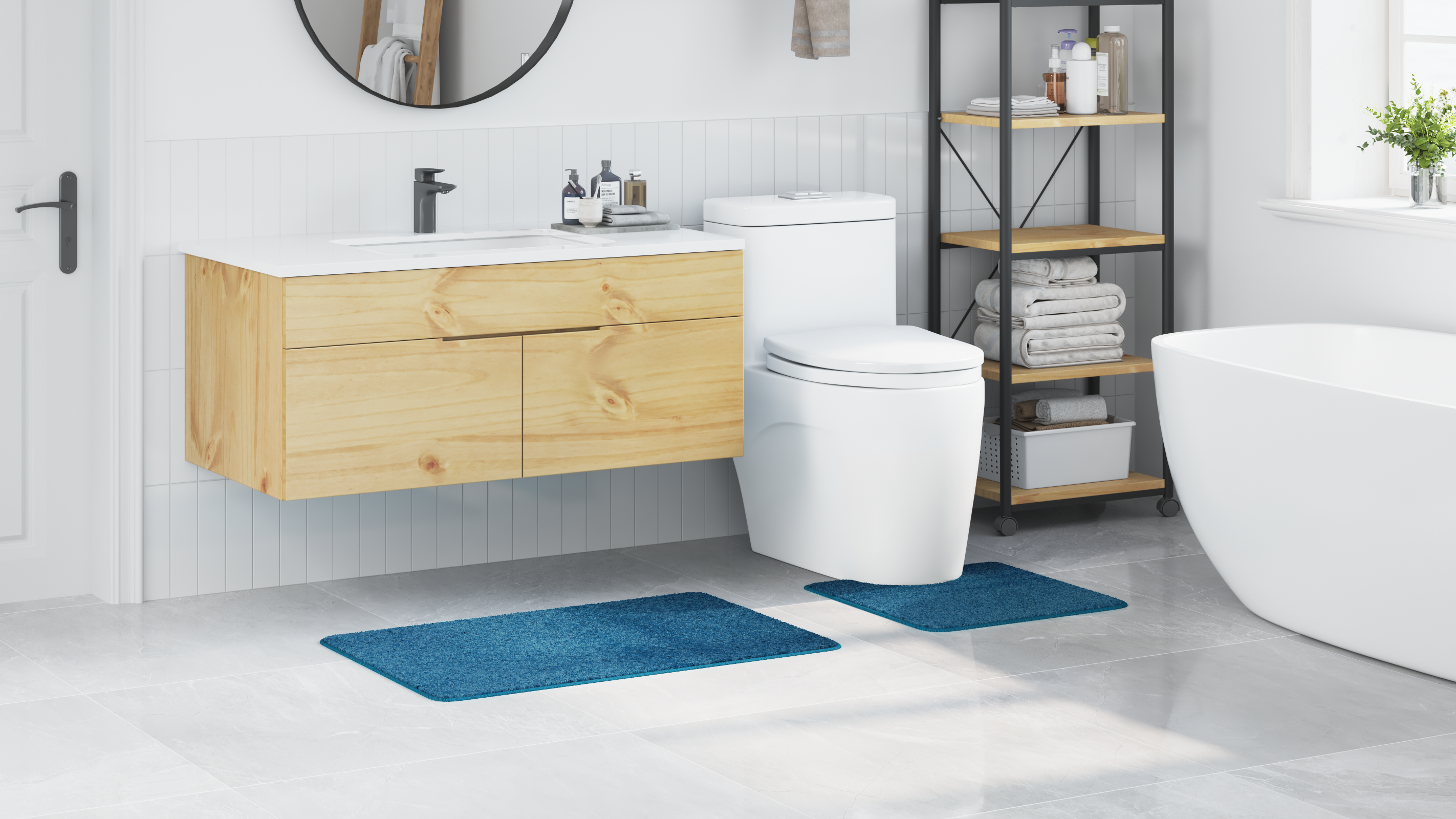 Set di 2 tappetini da bagno  Blu in polipropilene antiscivolo