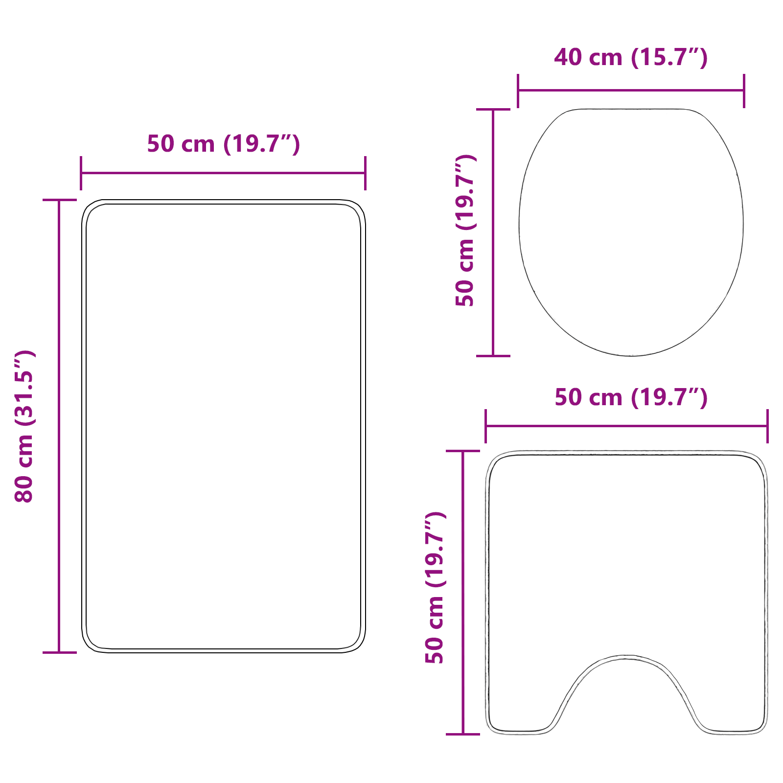 Set di 3 Tappetini da Bagno Grigio Scuro in Polipropilene Antiscivolo