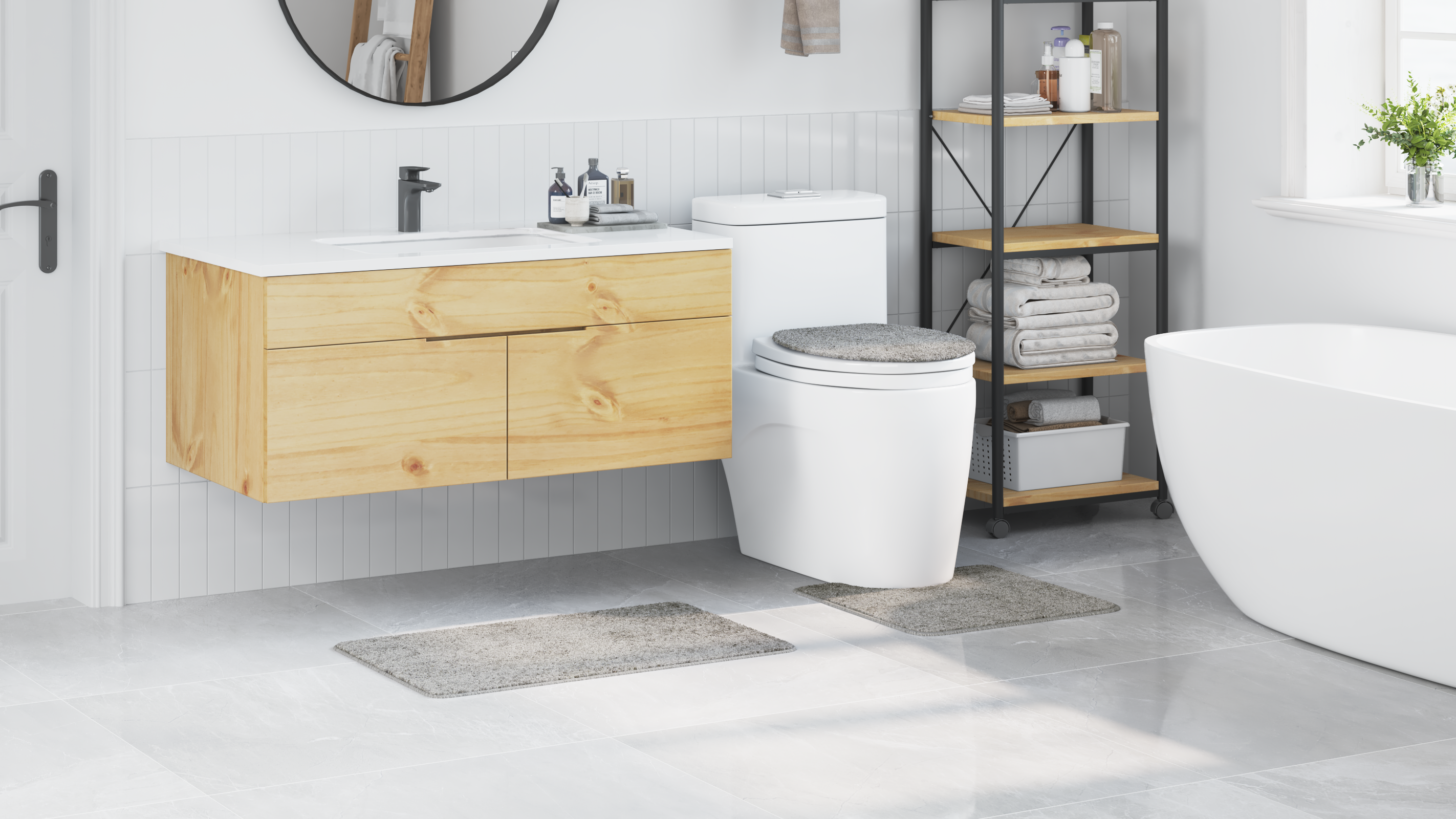 Set di tappetini da bagno 3 pezzi grigi in polipropilene antiscivolo