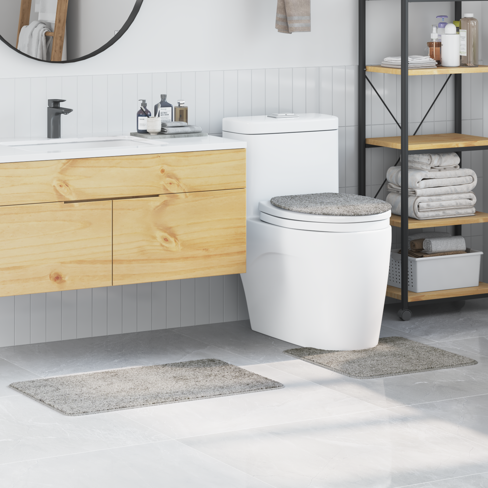 Set di tappetini da bagno 3 pezzi grigi in polipropilene antiscivolo