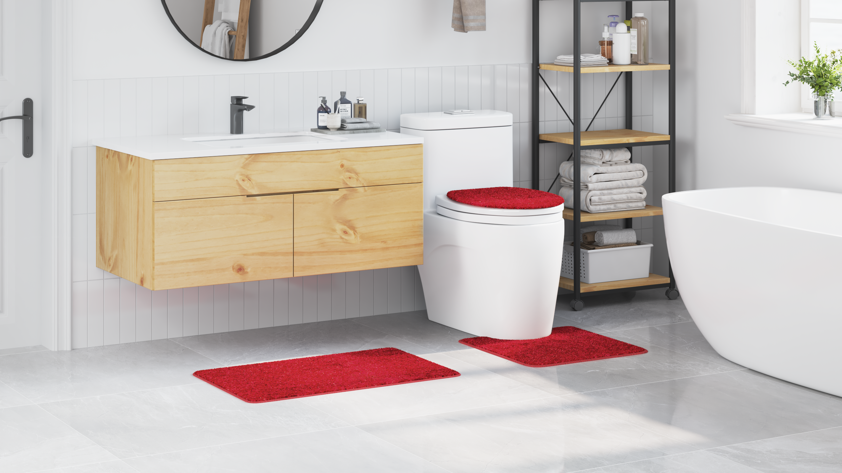 Set di tappetini da bagno 3 pezzi rossi in polipropilene antiscivolo