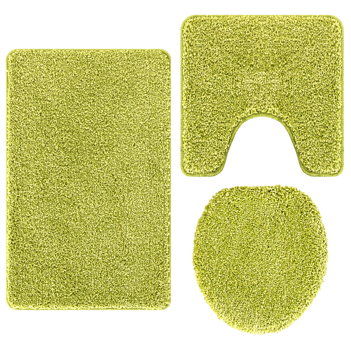 Set di Tappetini da Bagno in 3 Pezzi Verde in Polipropilene Antiscivolo
