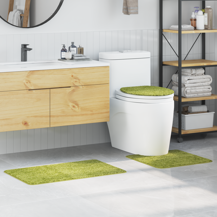 Set di Tappetini da Bagno in 3 Pezzi Verde in Polipropilene Antiscivolo