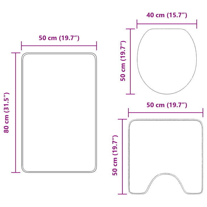 Set di Tappetini da Bagno in 3 Pezzi Verde in Polipropilene Antiscivolo