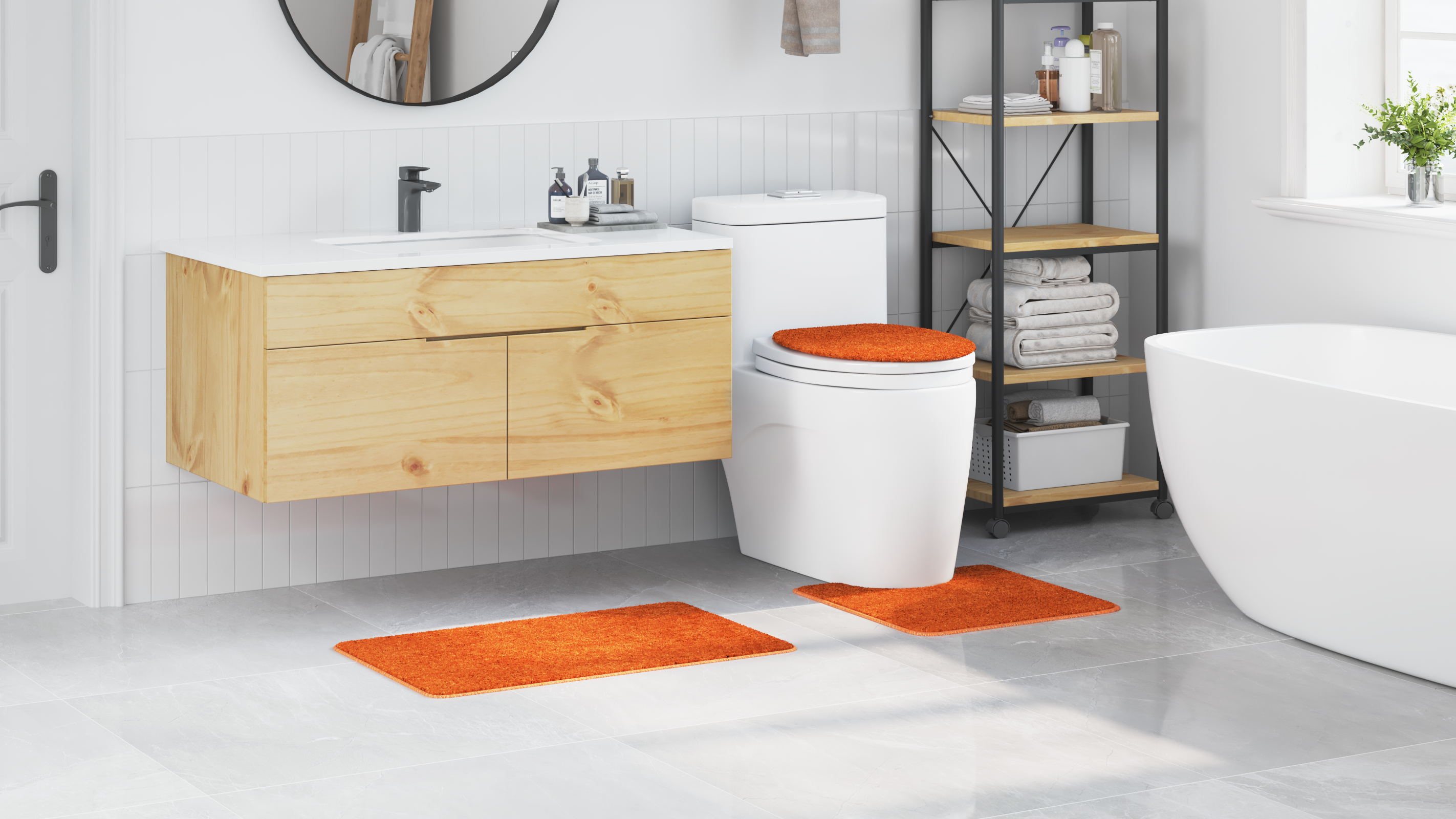 Set di tappetini da bagno 3 pezzi Arancione in polipropilene antiscivolo