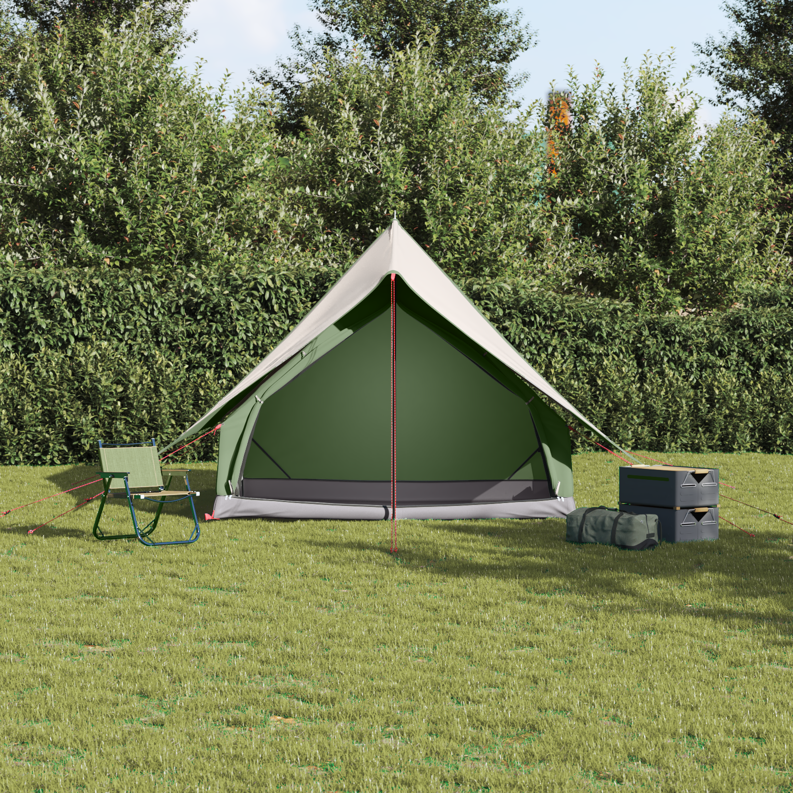 Tenda da Campeggio a Forma di A 3-Persone Verde Impermeabile