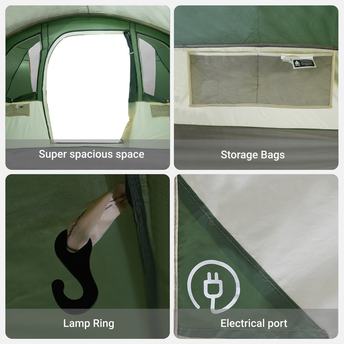 Tenda Familiare  con Finestre Tunnel Verde per 8 Persone Impermeabile